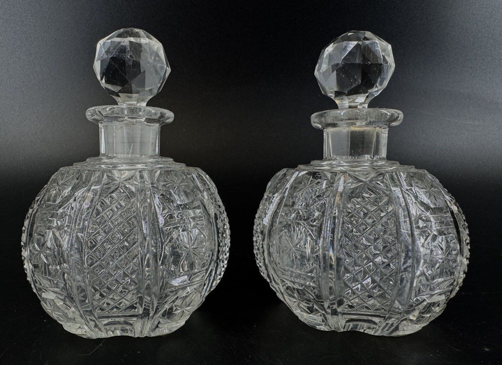 PR CRYSTAL DECATERS AMERICAN BRILLIANT Perfume PORT BRANDY COGNAC c.1880