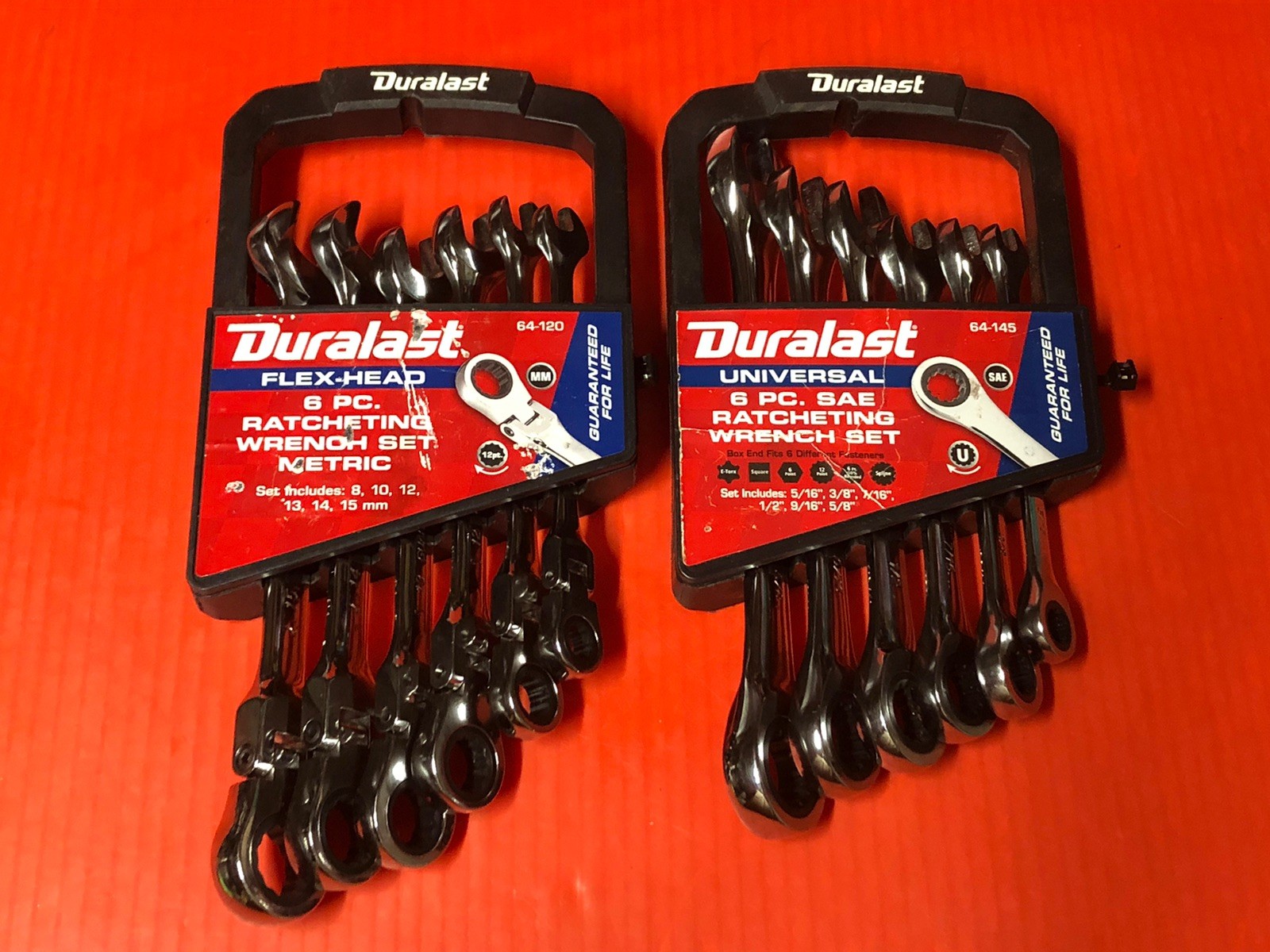 Duralast 6 Pc Ratcheting Wrench Set. 64-120 FLEX-HEAD Metric, 64-145 SAE Univers Duralast 6 Pc Ratcheting Wrench Set. 64-120 FLEX-HEAD Metric, 64-145 SAE Univers