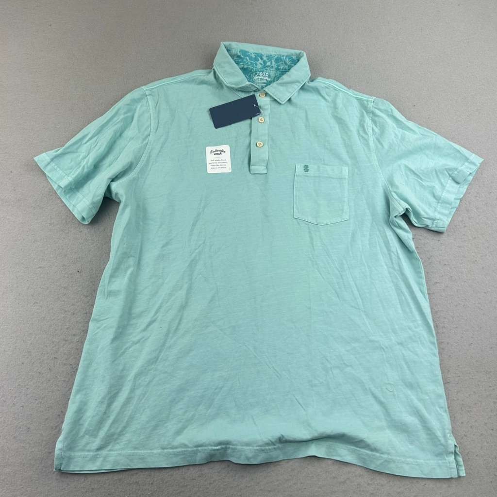 Izod Saltwater Polo Shirt Mens Large Blue Rleaxed Lightweight Short Sleeves NWT