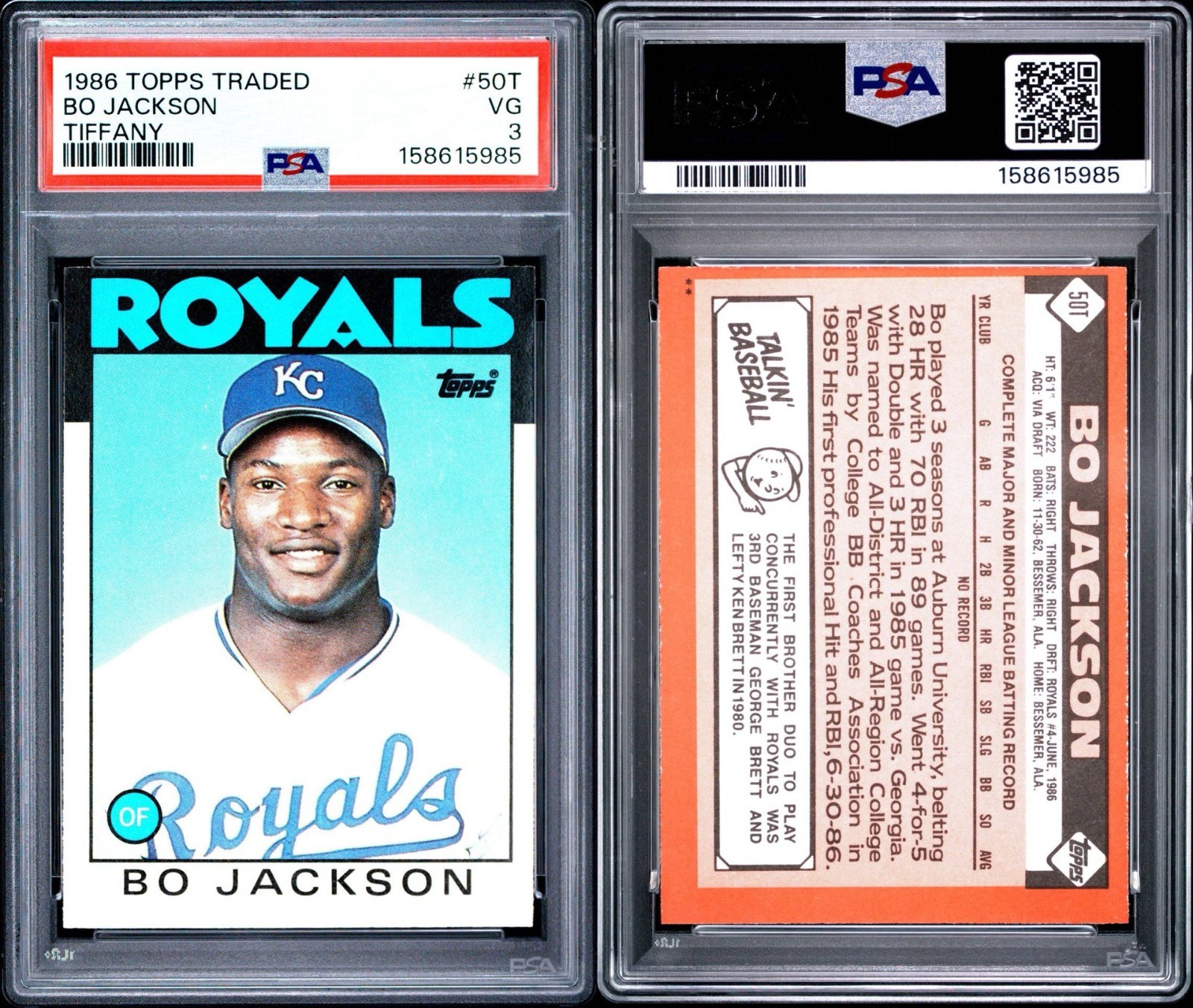 1989 Topps Bo Jackson Rookie Card (Tiffany) – #57T – PSA 3 VG