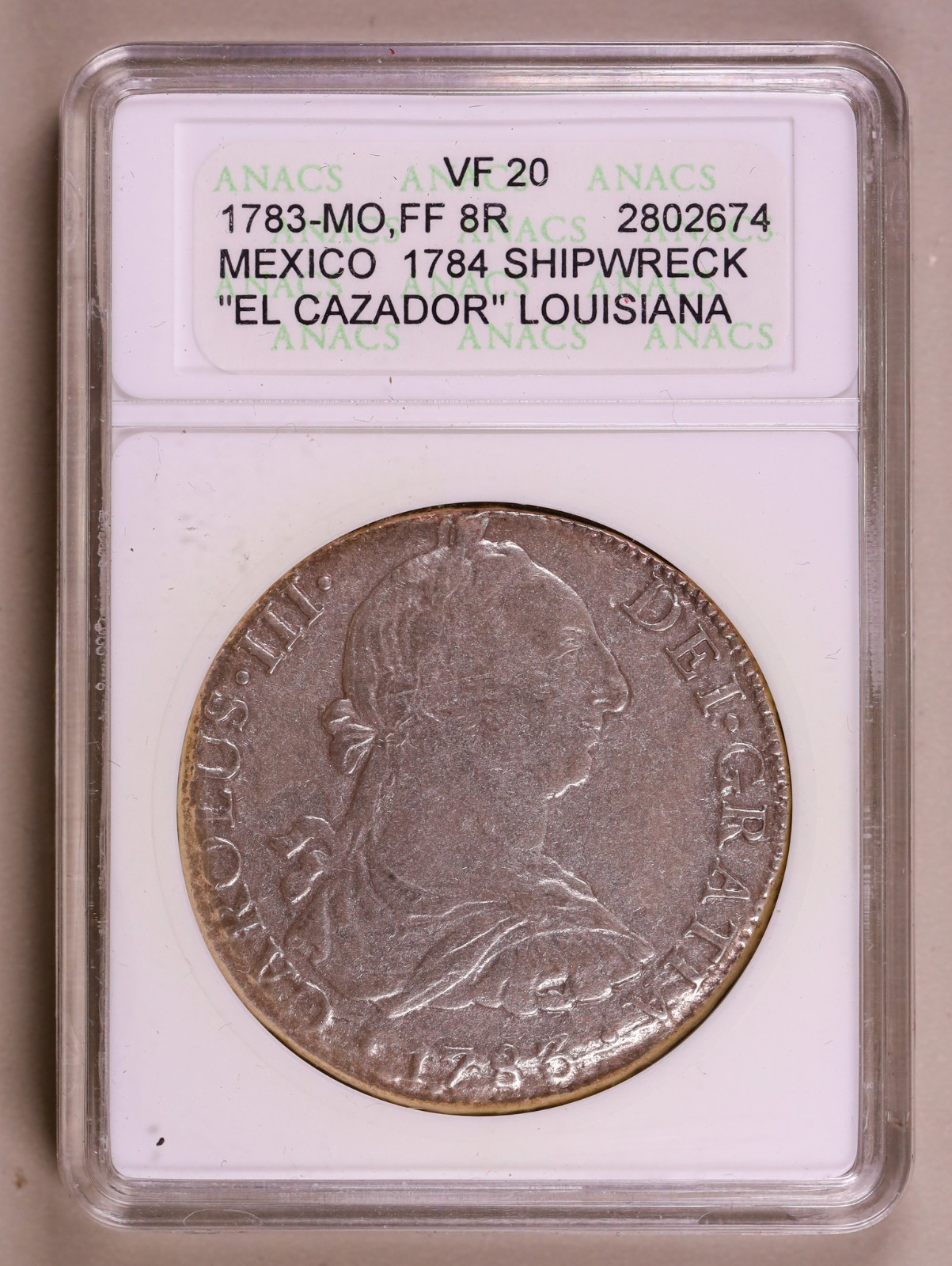 1783-MO, FF Mexico 8 Reales El Cazador Shipwreck ANACS VF20 ***RARE***