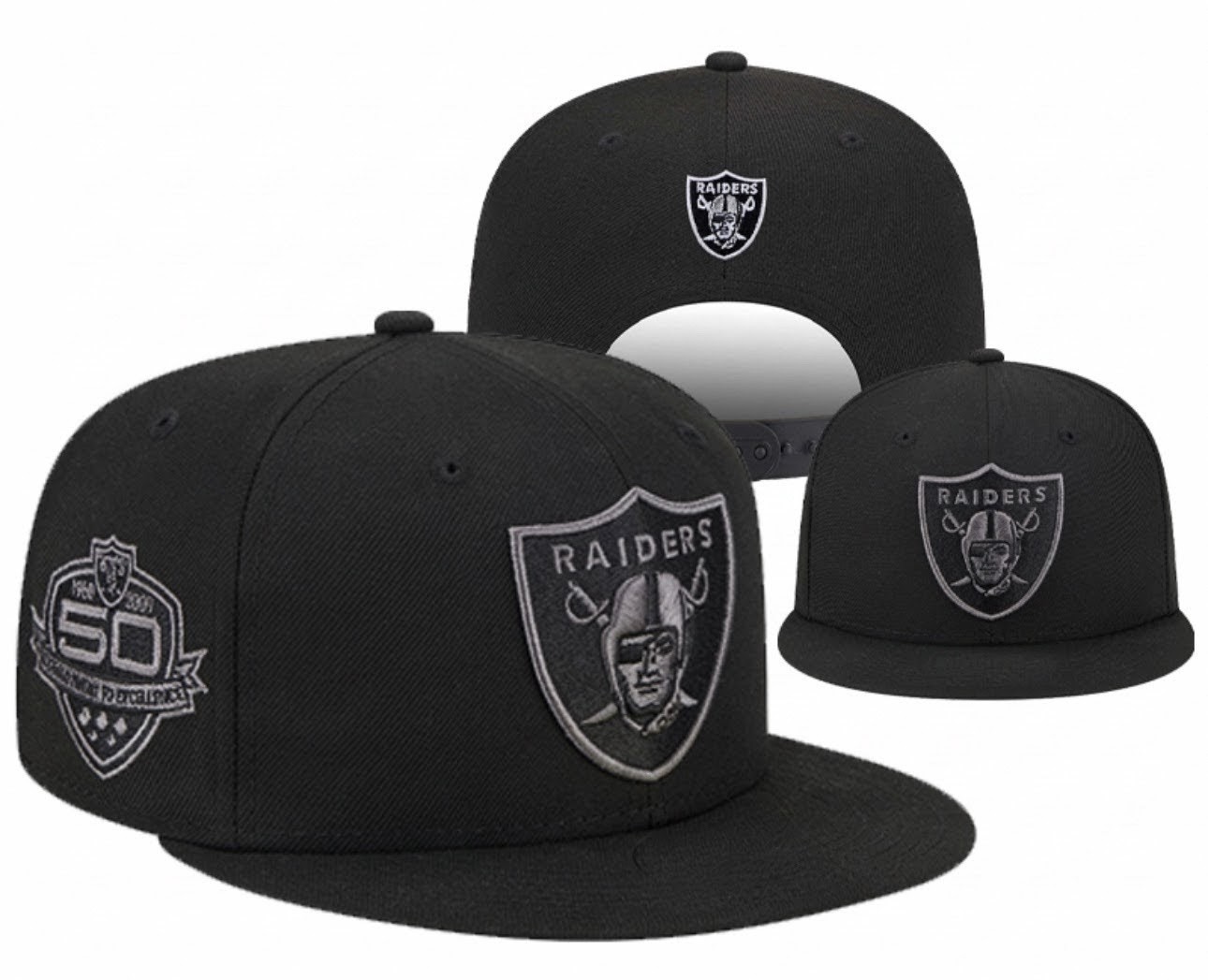 Las Vegas Raiders Black Snapback Hat 50th Anniversary Embroidered Logo Cap