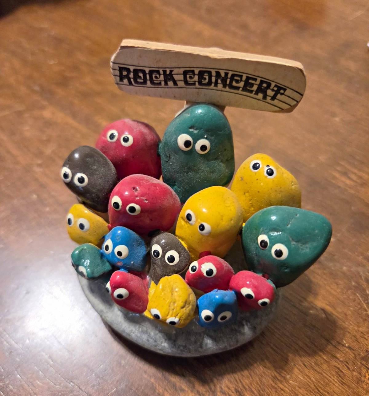 Vintage 1970s Retro Hand Painted Rock Concert Pebbles Stone Figurine/Paperweight