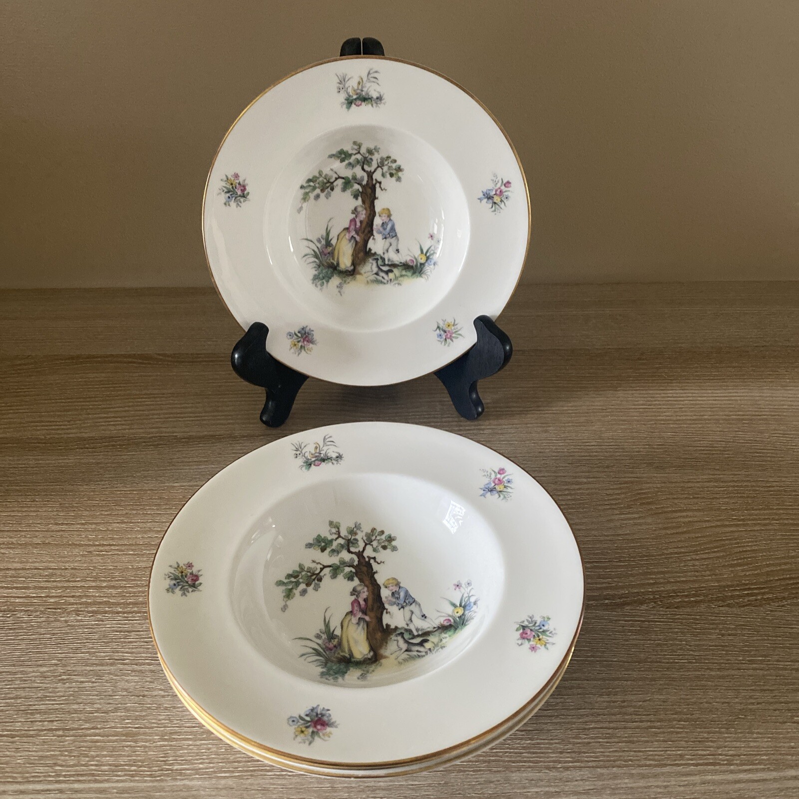 VTG Royal Worcester England 8” Bowls Watteau Royal Trademark on Bottom Set of 4
