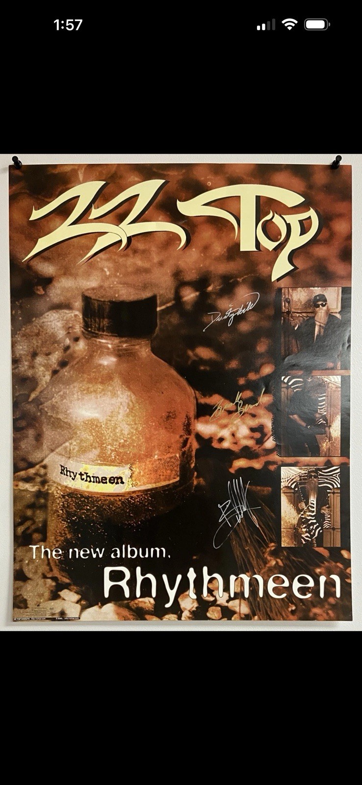 ZZ Top Full Band Signed Poster. Rare. Authentic. Autographed.  USA