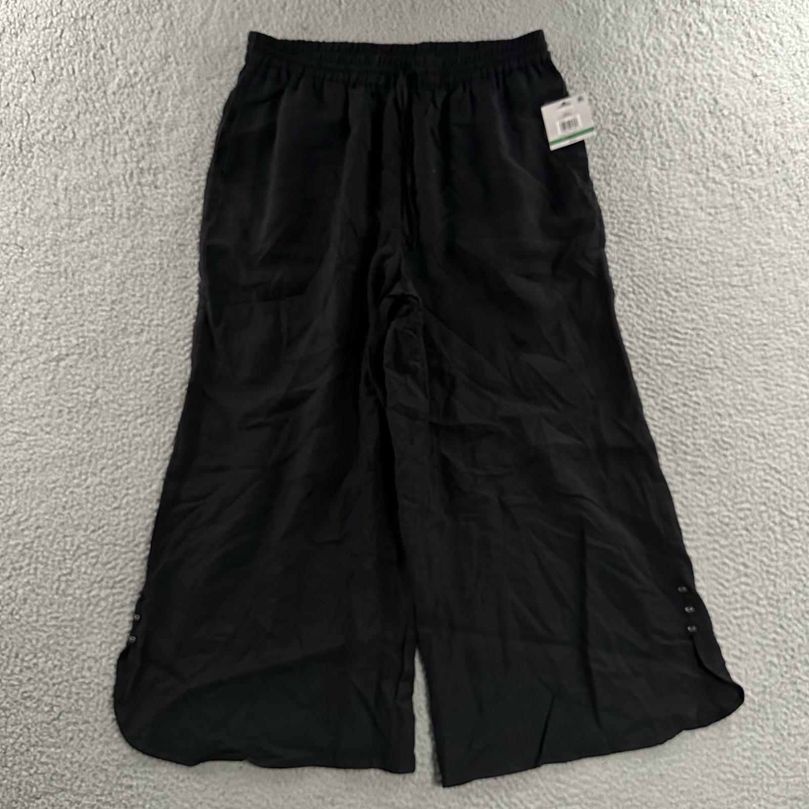 John Mark Womens Pants Black Large Wide Leg Cropped Amalfi Coast Rayon Blend