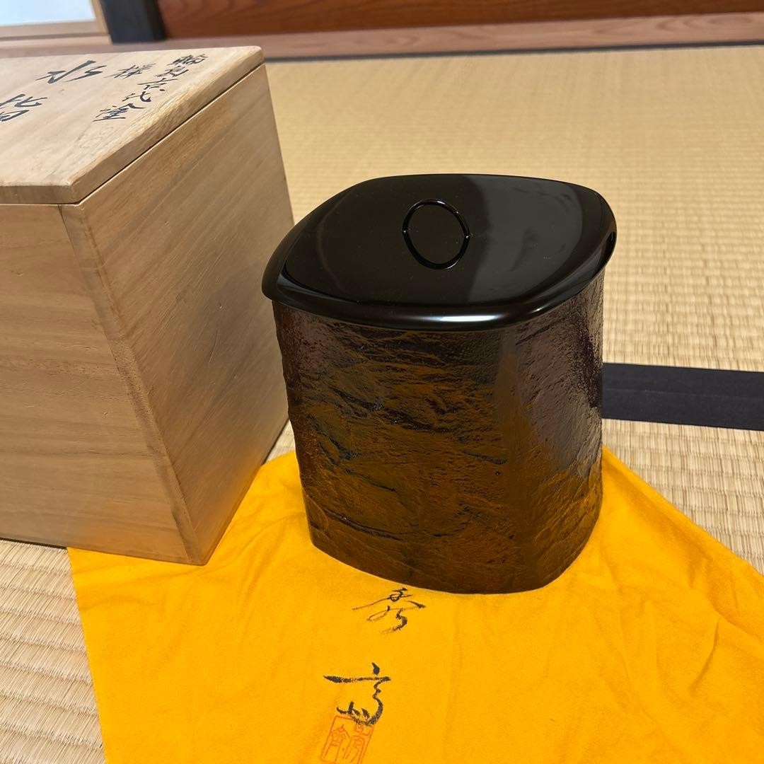 Wajima Kodai Lacquer Keyaki Wood Mizusashi Water Jar Box Used