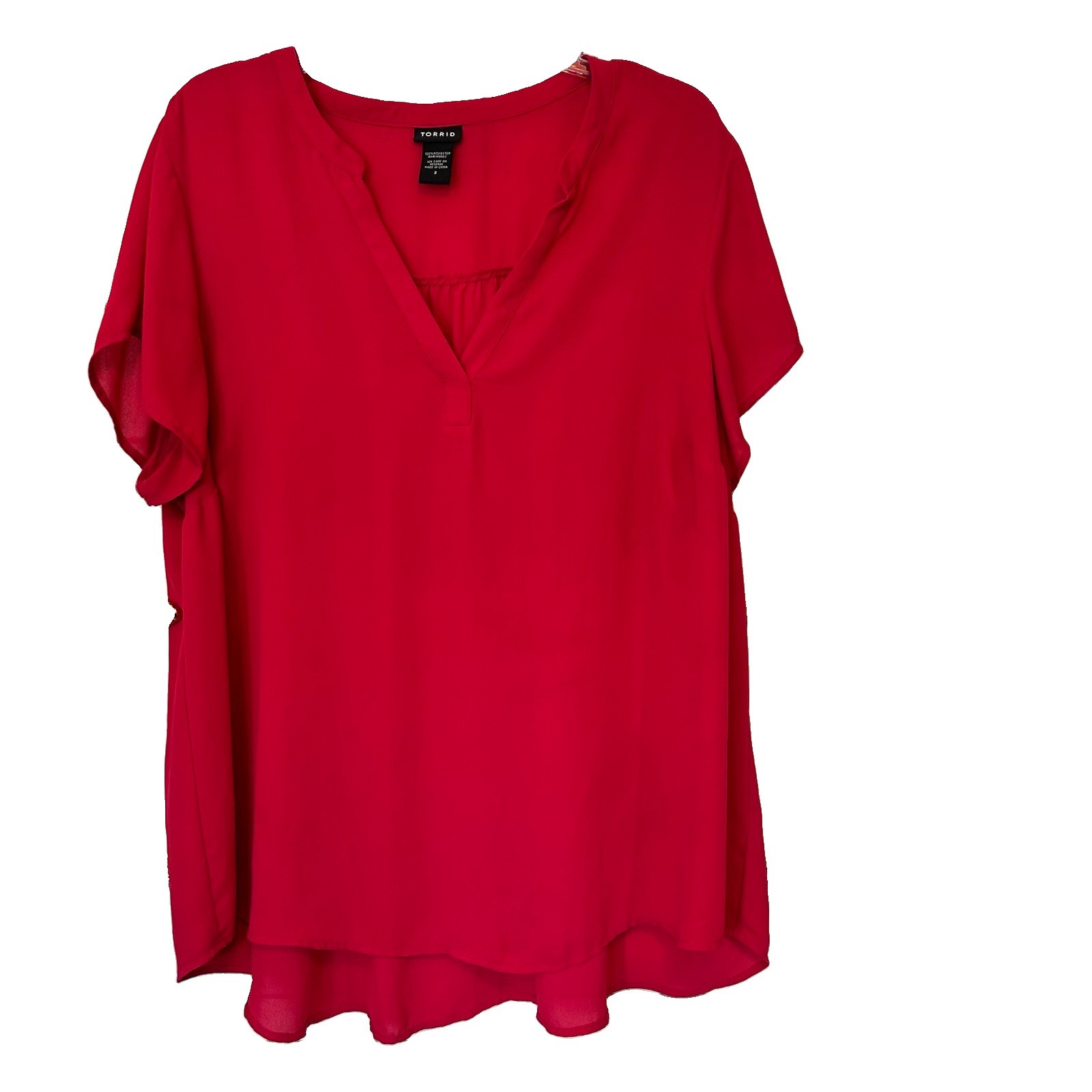Torrid Pink Short-sleeved V-neck Blouse/Tunic Size 2 Lightweight Pre-Owned Torrid Pink Short-sleeved V-neck Blouse/Tunic Size 2 Lightweight Pre-Owned