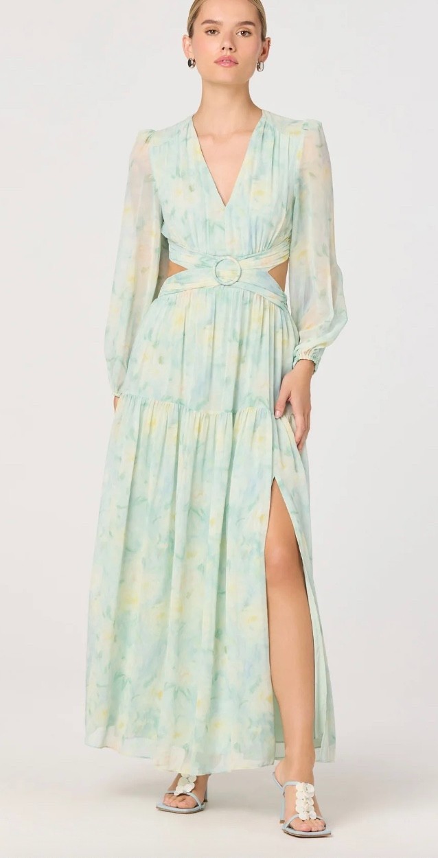ASTR The Label Klarissa Dress NWOT S Seafoam Floral Cutout Balloon Sleeve Maxi ASTR The Label Klarissa Dress NWOT S Seafoam Floral Cutout Balloon Sleeve Maxi