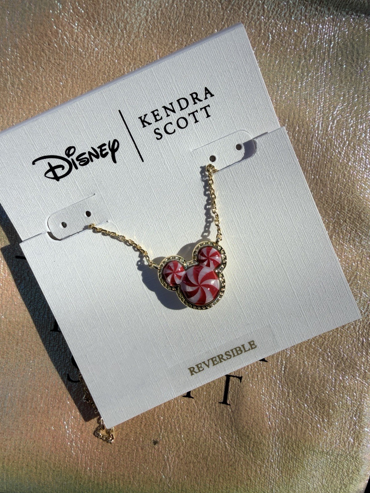 Disney Parks 2026 WDW Kendra Scott Holiday Peppermint Gold Necklace New 