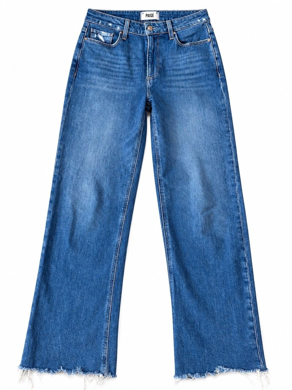 PAIGE Leenah Ankle Jeans Women\'s 25 Wide Leg Medium Wash Raw Frayed Hem PAIGE Leenah Ankle Jeans Women\'s 25 Wide Leg Medium Wash Raw Frayed Hem