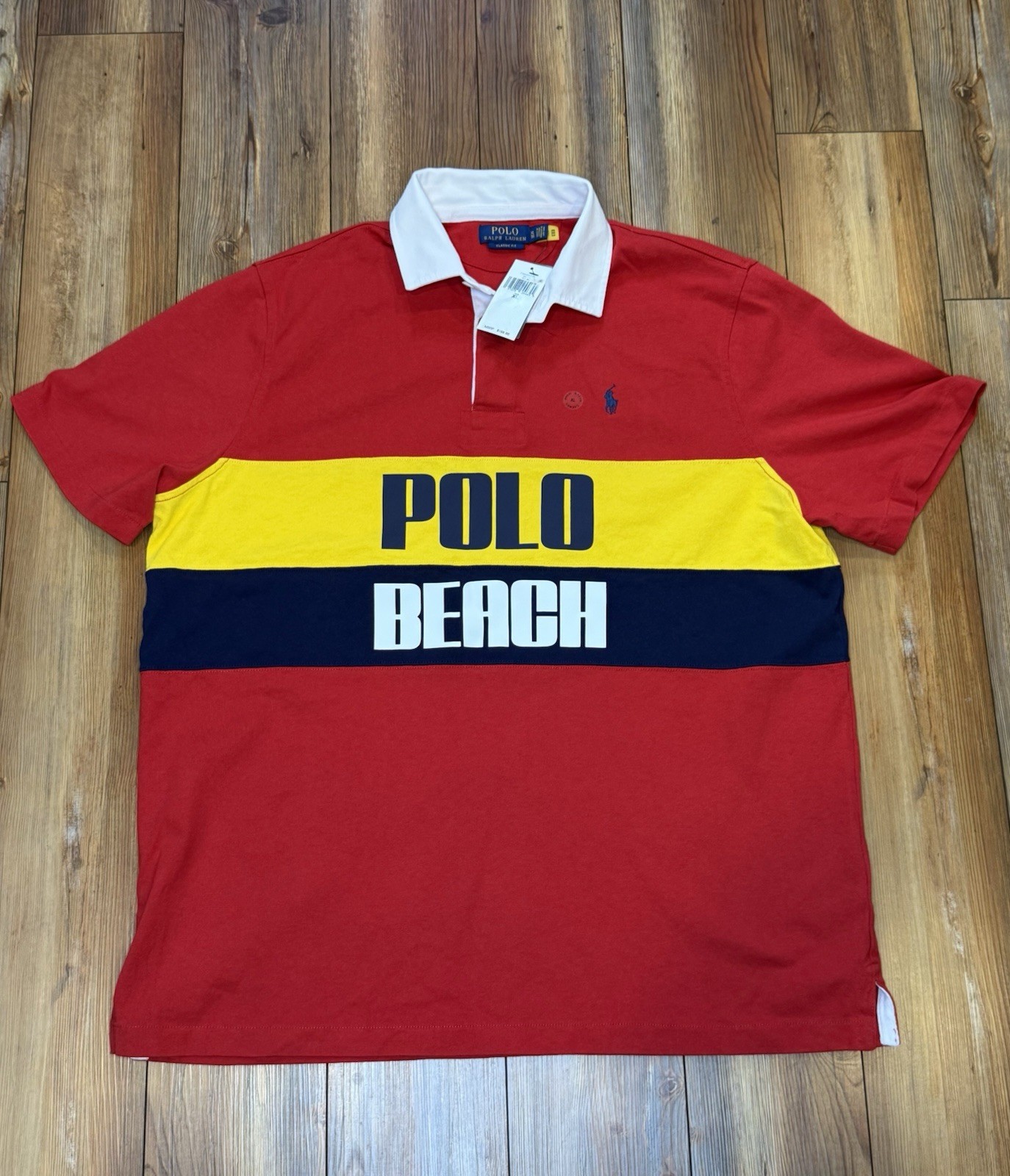 NWT Polo Ralph Lauren Red, Yellow & Navy \'Polo Beach\' Rugby Classic Fit XL NWT Polo Ralph Lauren Red, Yellow & Navy \'Polo Beach\' Rugby Classic Fit XL
