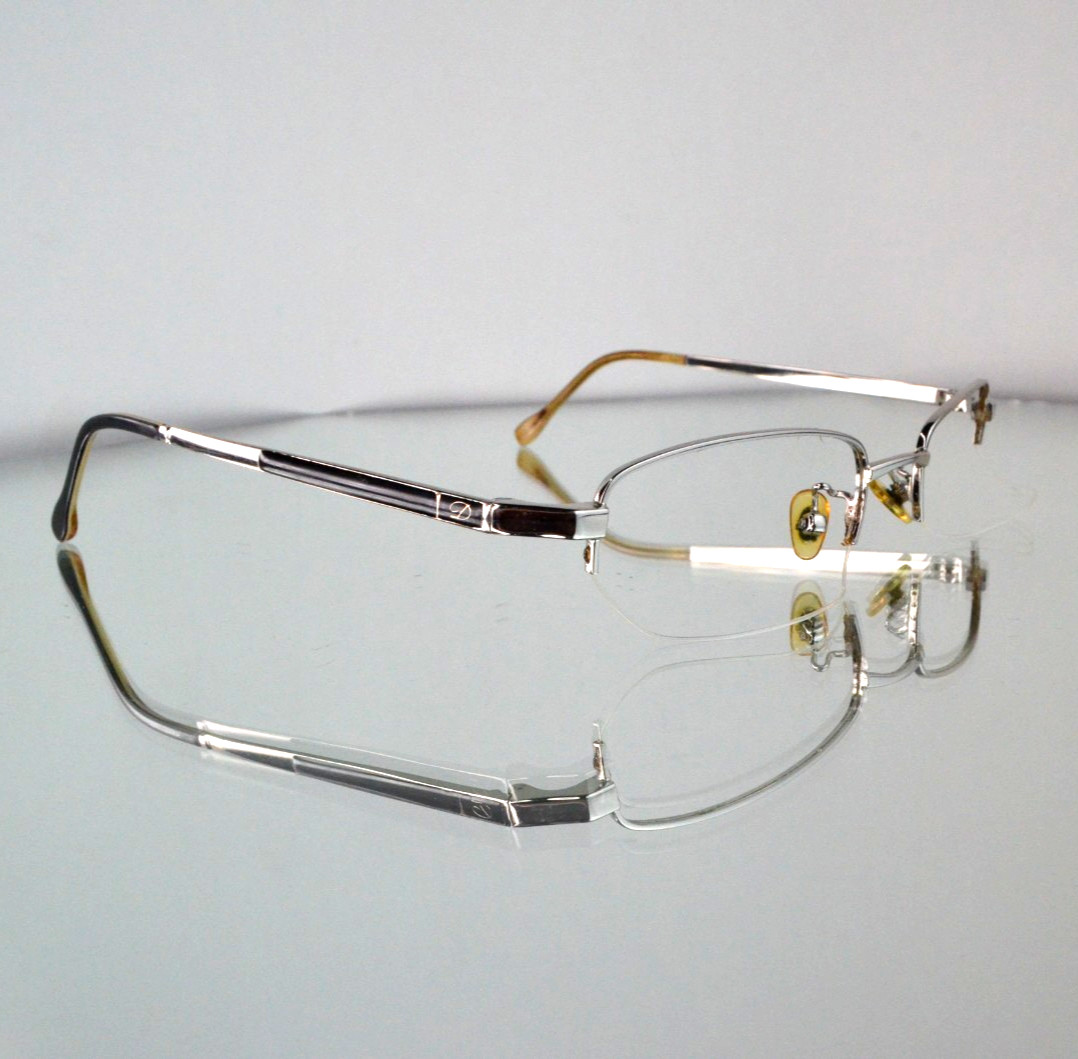 RARE S.T. Dupont Vintage Eyeglass Frames Silver/Black Logo Half Rim RARE S.T. Dupont Vintage Eyeglass Frames Silver/Black Logo Half Rim