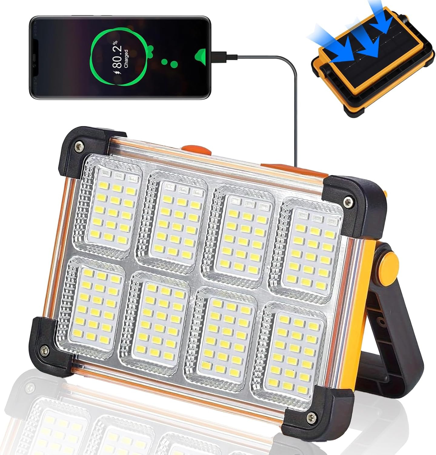 120W Solar Rechargeable Work Light, 144 LED 10000LM Portable Flood Light with St