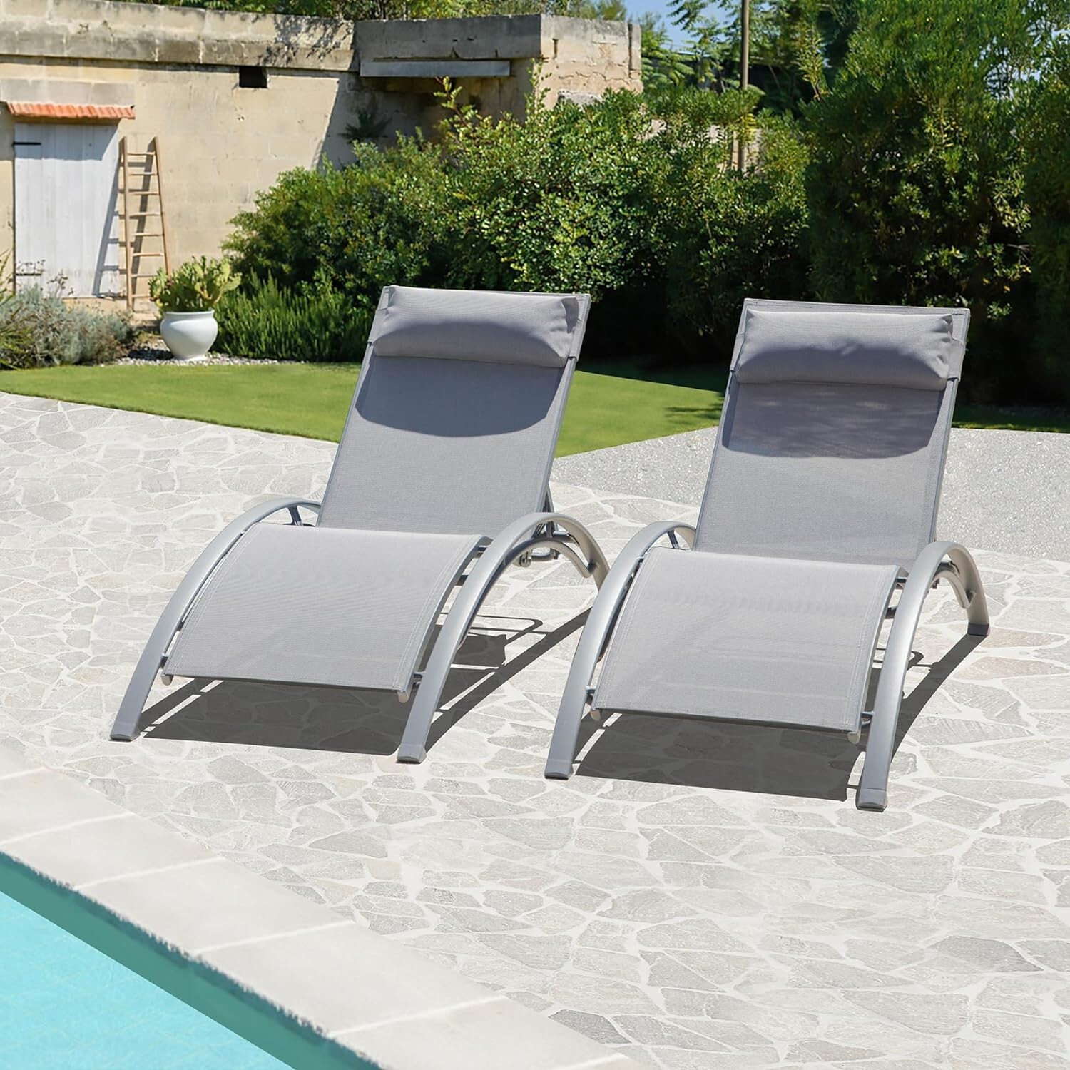 Domi Outdoor Chaise Lounge Set of 2 Aluminum Patio Chairs w/Adjustable Backrest