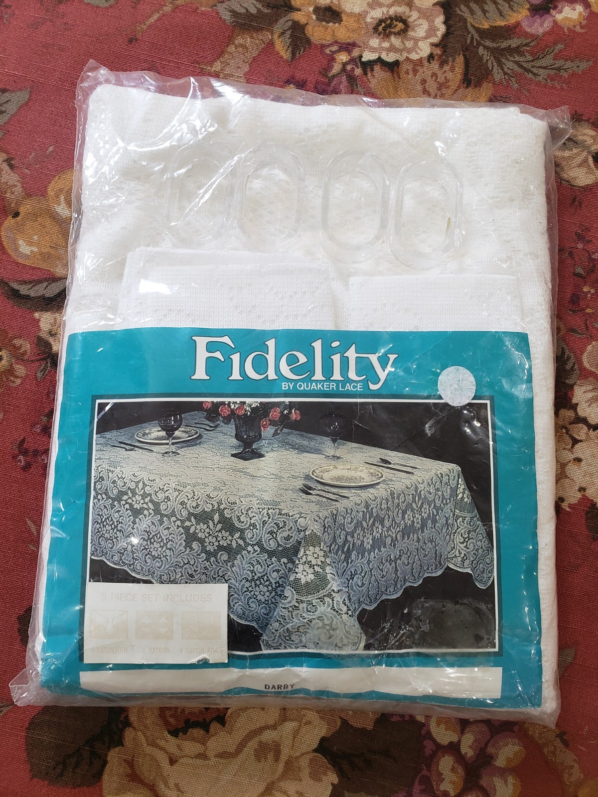 Vintage Fidelity Quaker Lace Darby White Oblong 60x104 Tablecloth New 9 Pc Set Vintage Fidelity Quaker Lace Darby White Oblong 60x104 Tablecloth New 9 Pc Set