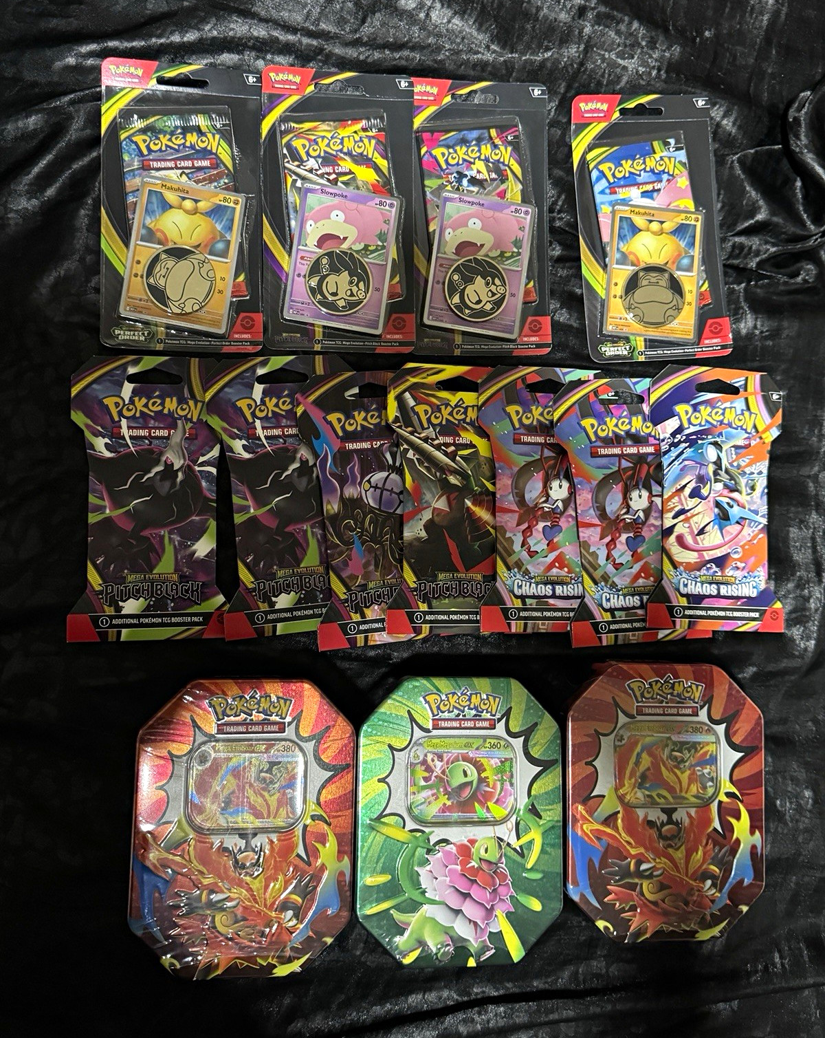 Pokemon TCG Sealed Lot 7 Sleeved Boosters 4 Coin Promo Blisters 3 Collector Tins