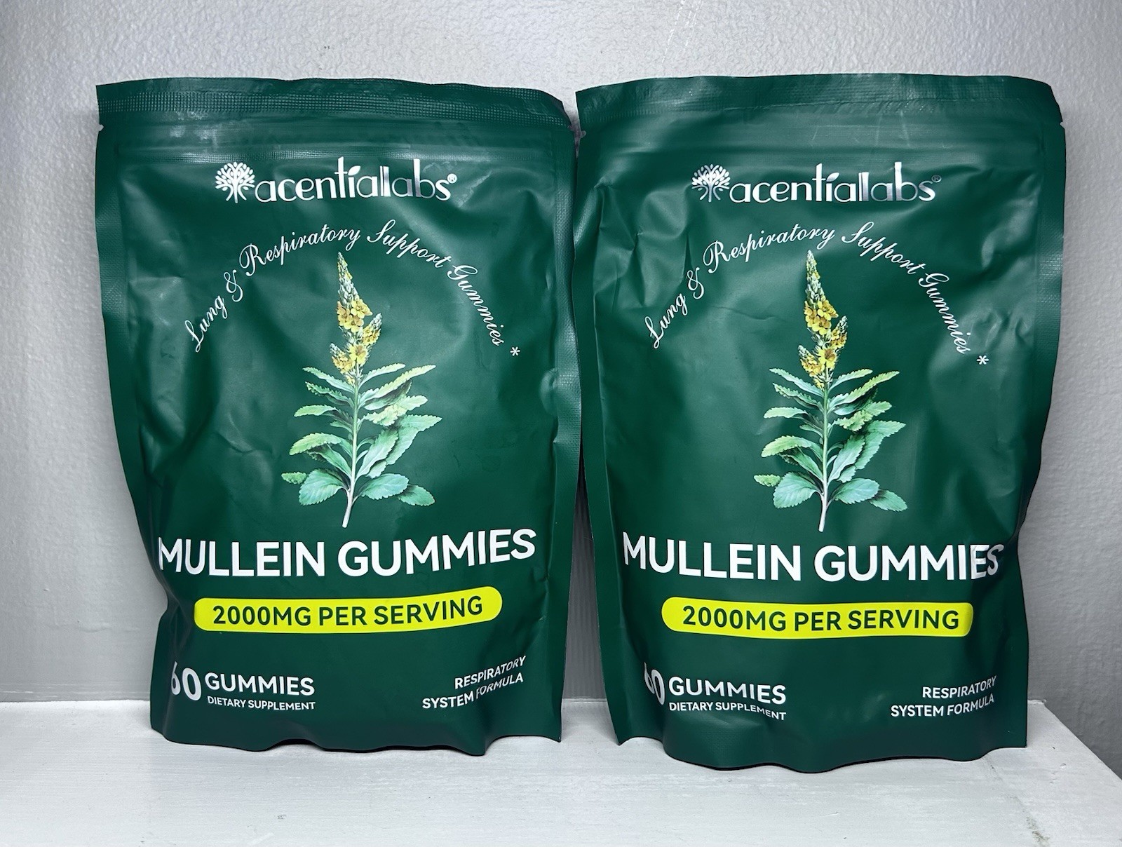 Acentiallabs Mullein Gummies 2000 mg per serving - Lung Support- Lot Of 2-SEALED