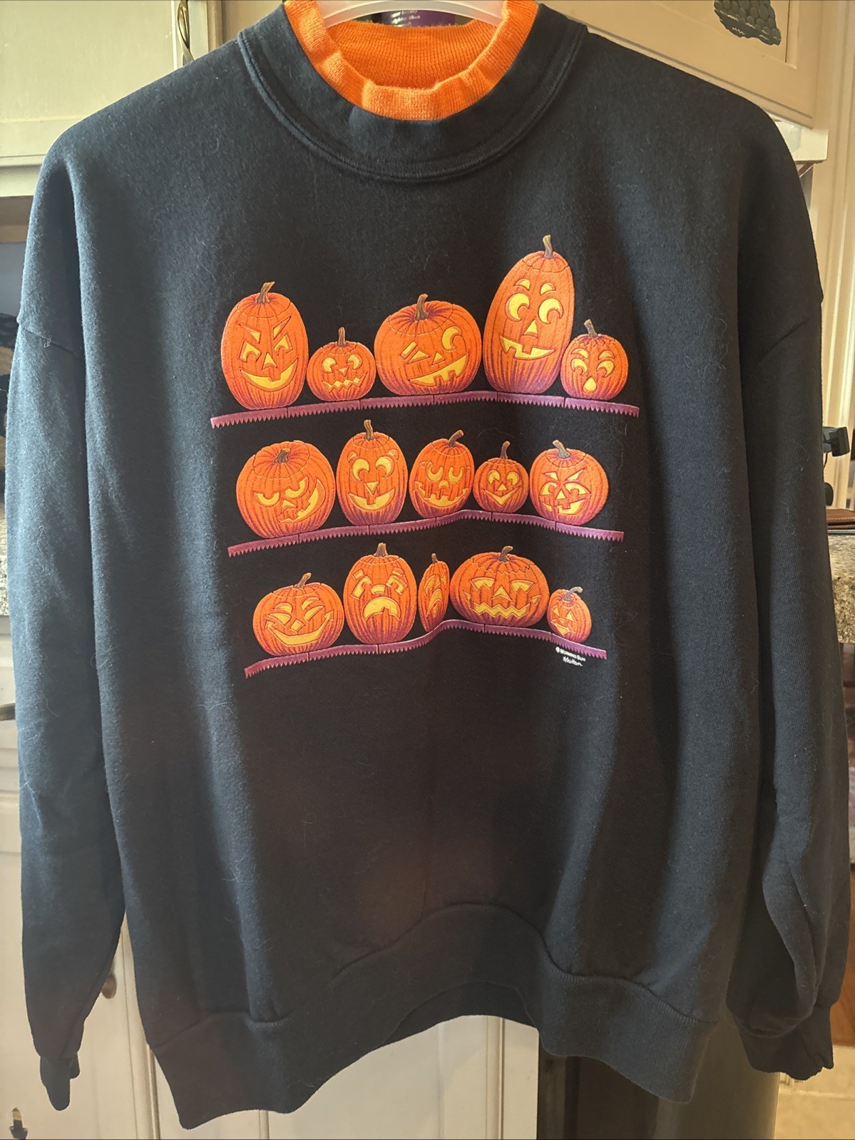 Morning Sun Black Halloween Jack-o\'-lantern Graphic Crewneck Sweatshirt Size XL