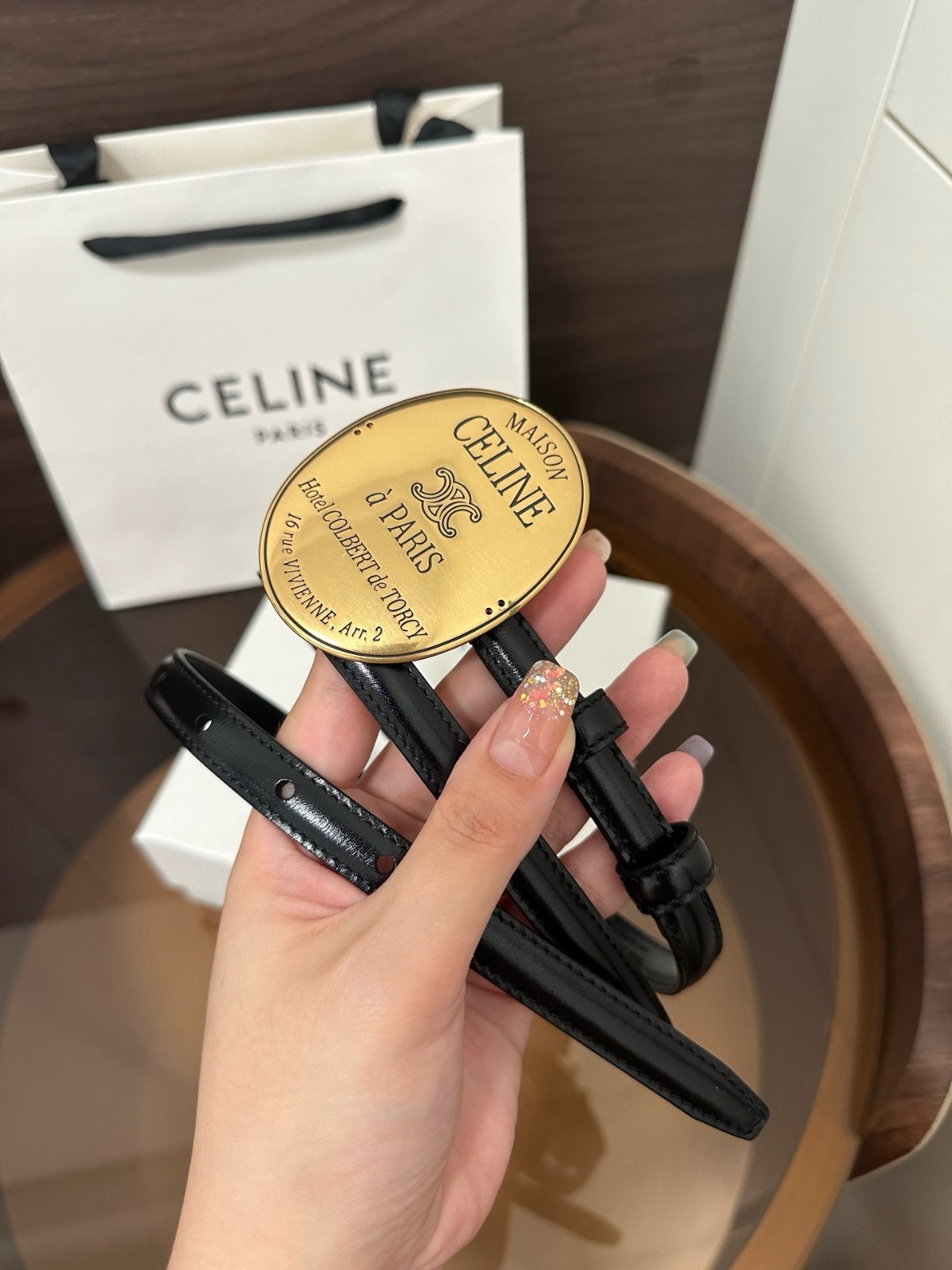 Celin*e Womens 13mm/0.51in Black Leather Belt