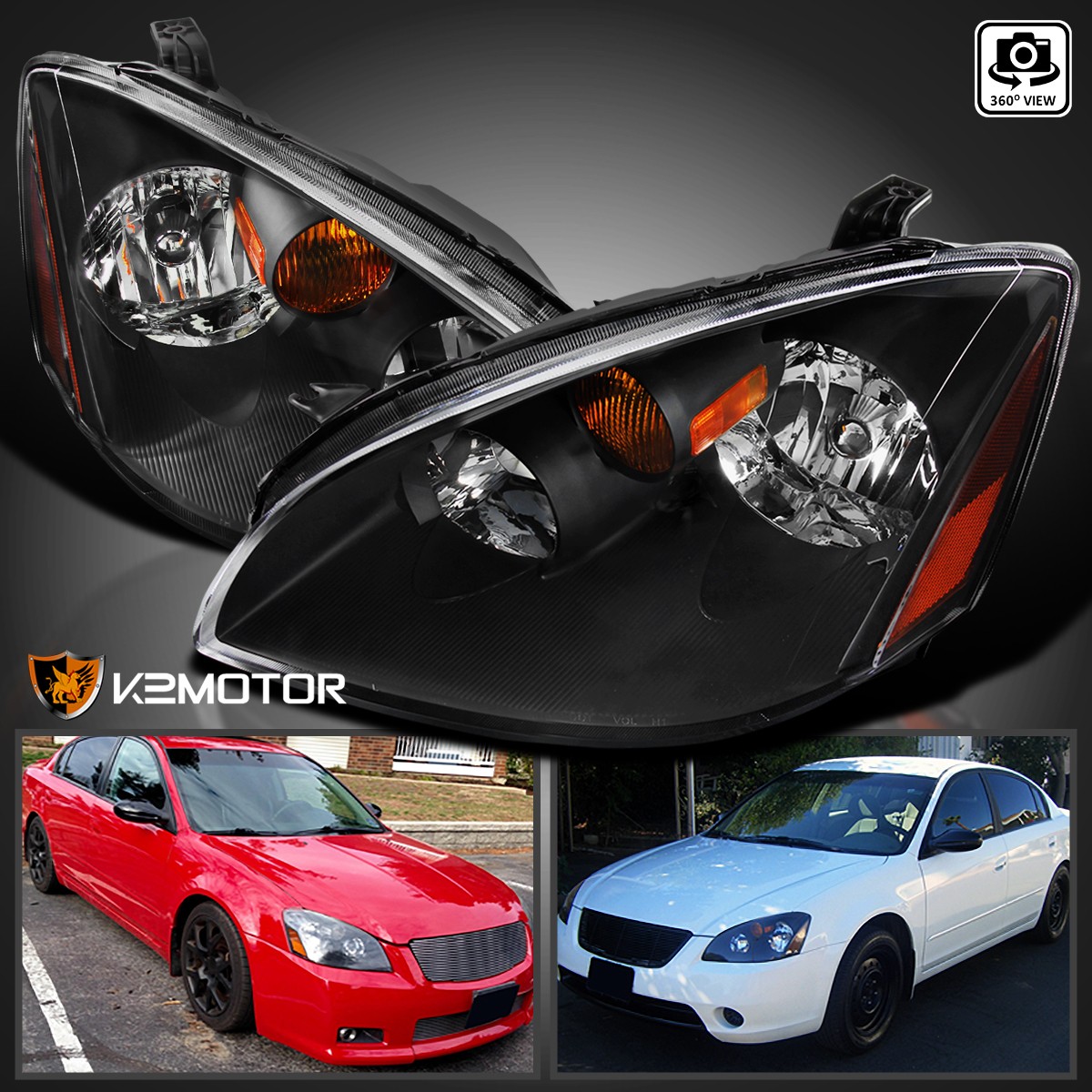 Fits 2002-2004 Altima Black Headlights Amber Corner Lamp Left+Right 02 03 04 Fits 2002-2004 Altima Black Headlights Amber Corner Lamp Left+Right 02 03 04