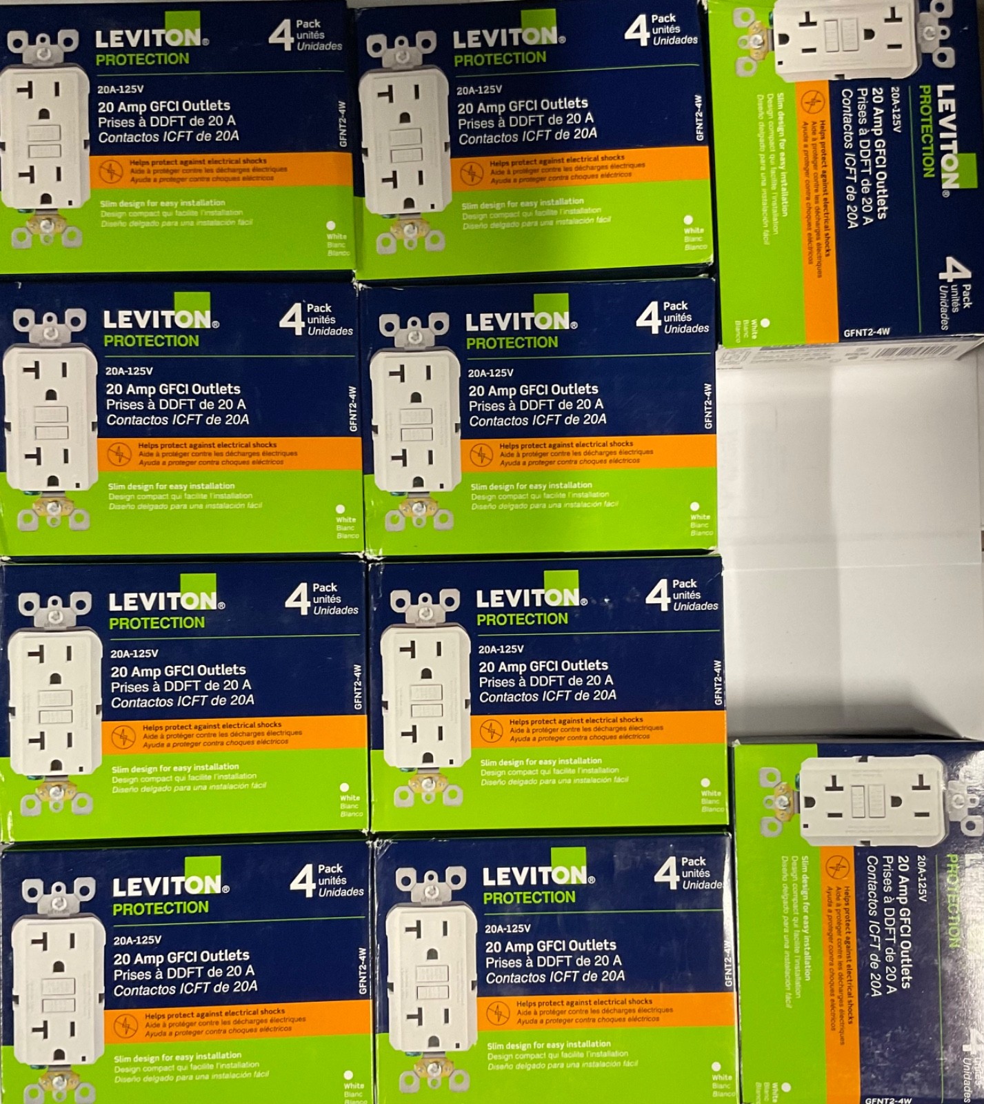 40PCS LEVITON GFNT2-4W 20A GFCI OUTLET WH NEW (these are not tamper resistant) 40PCS LEVITON GFNT2-4W 20A GFCI OUTLET WH NEW (these are not tamper resistant)