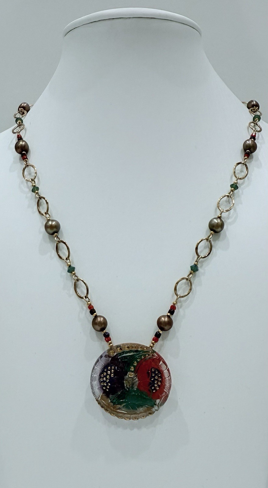 Antique Czech Glass Button Necklace By Artist Cynthia Bloom