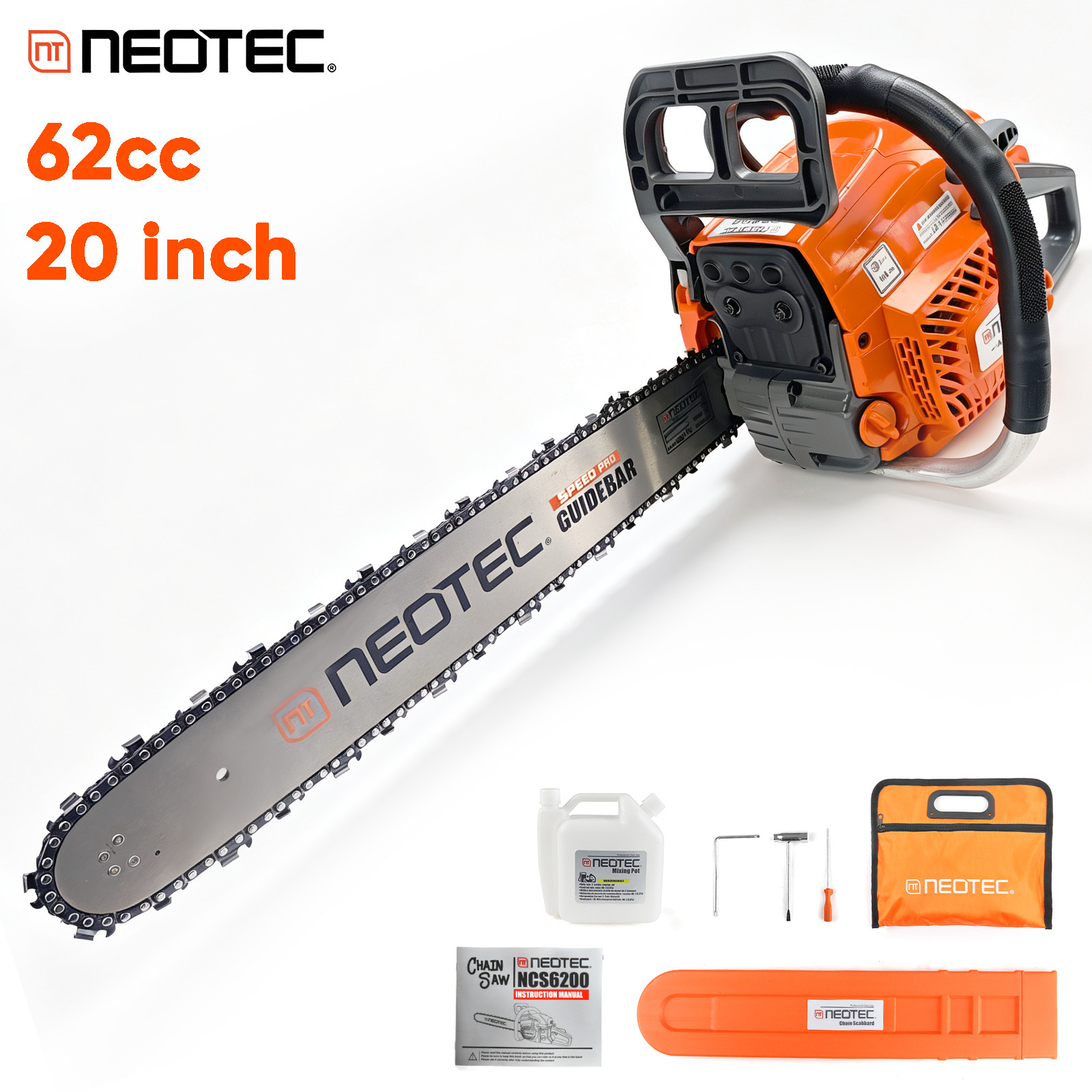62CC 2-Stroke Gasoline Chainsaw Powered Wood Cutting Engine Gas 20inch Chain Saw