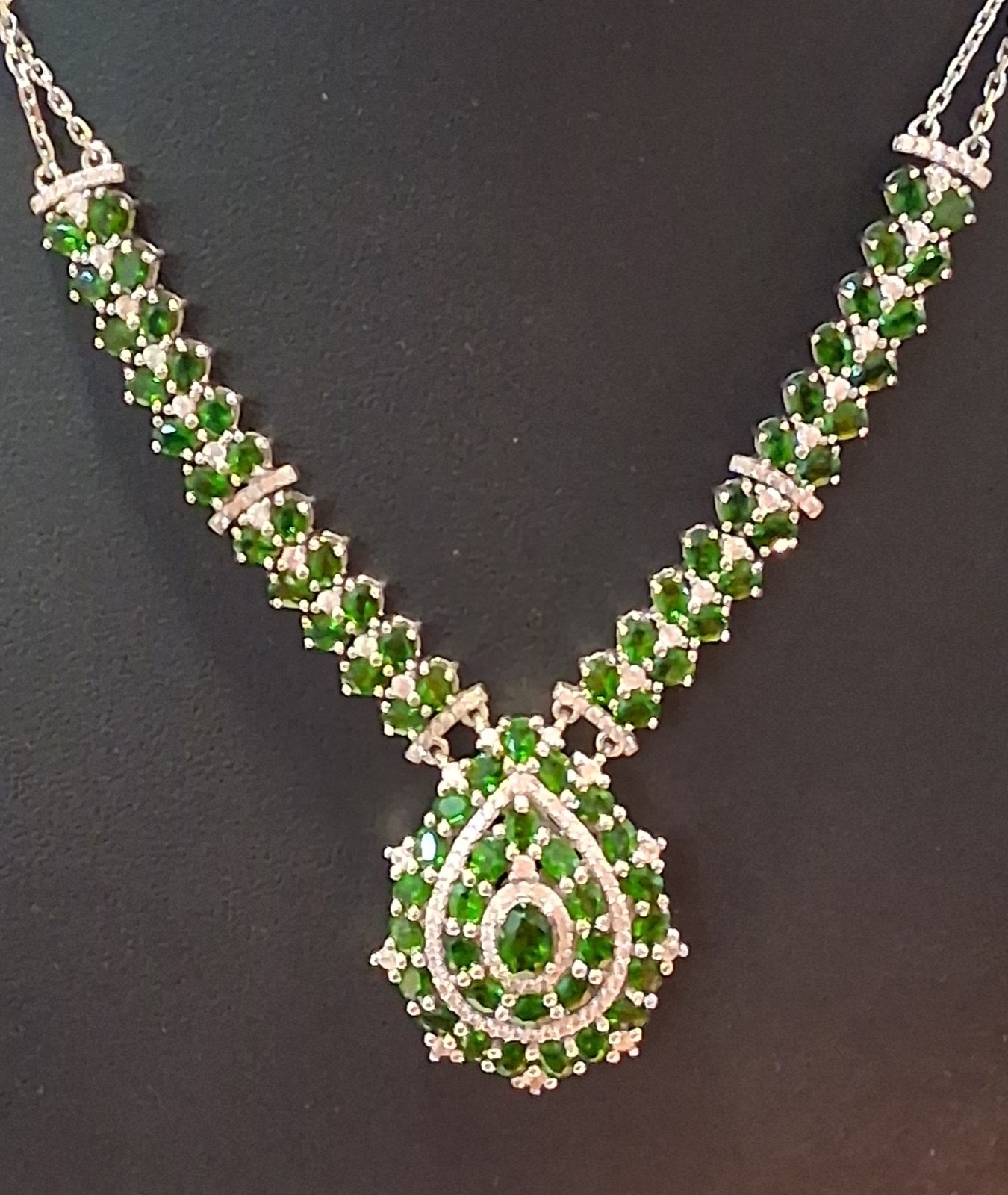Jtv Chrome Diopside And White Zircon Statement Necklace....