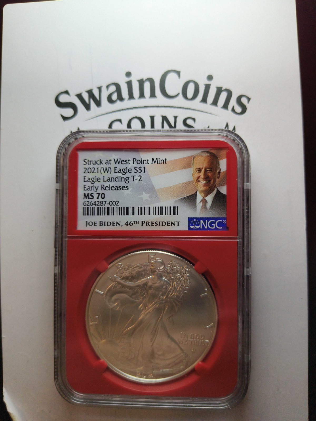 2021 (W) Eagle Landing T-2 Early Releases MS70 Joe Biden Label NGC E5-166-67