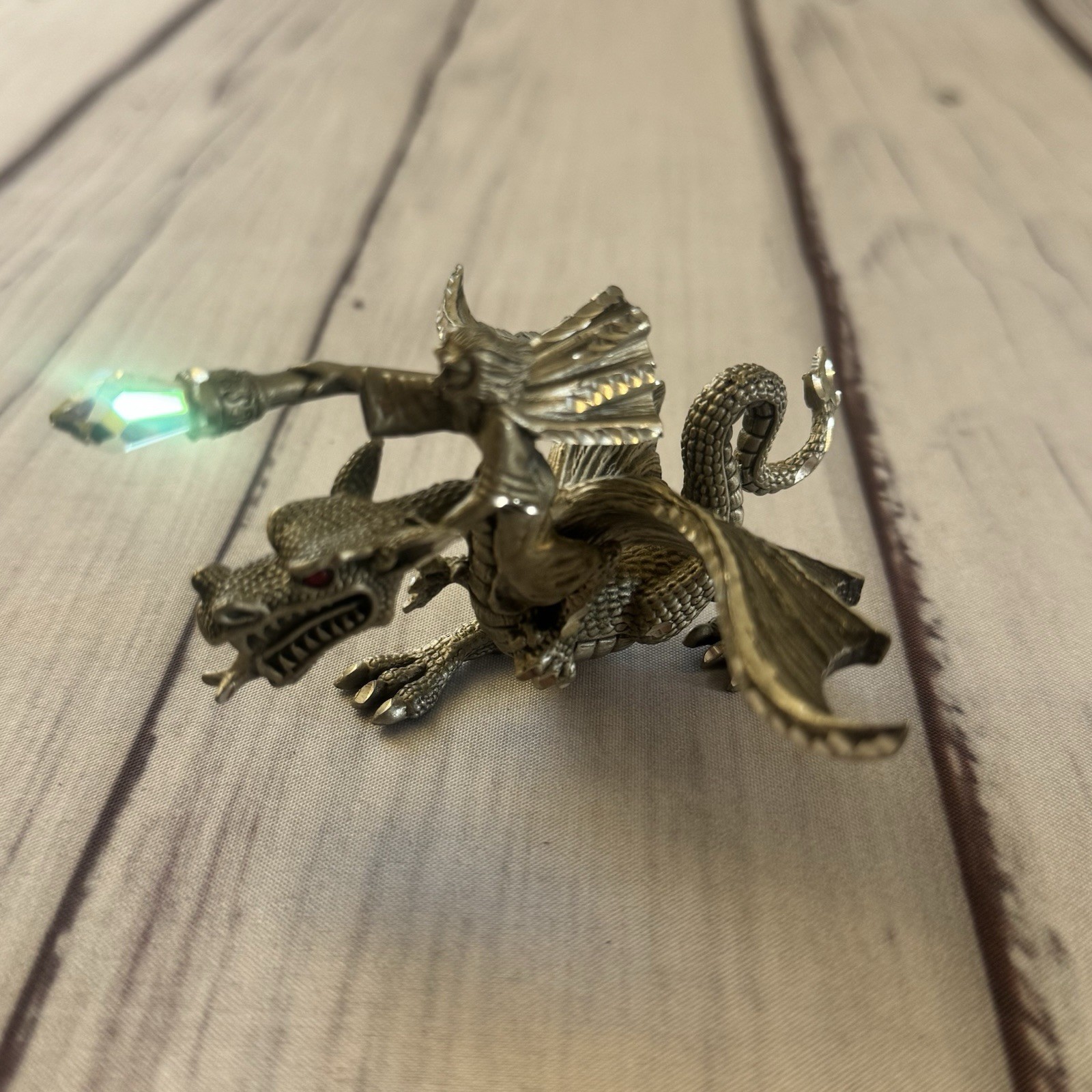 1989 Masterworks Fine Pewter Wizard Riding Dragon Crystal Staff Fantasy Figure 1989 Masterworks Fine Pewter Wizard Riding Dragon Crystal Staff Fantasy Figure