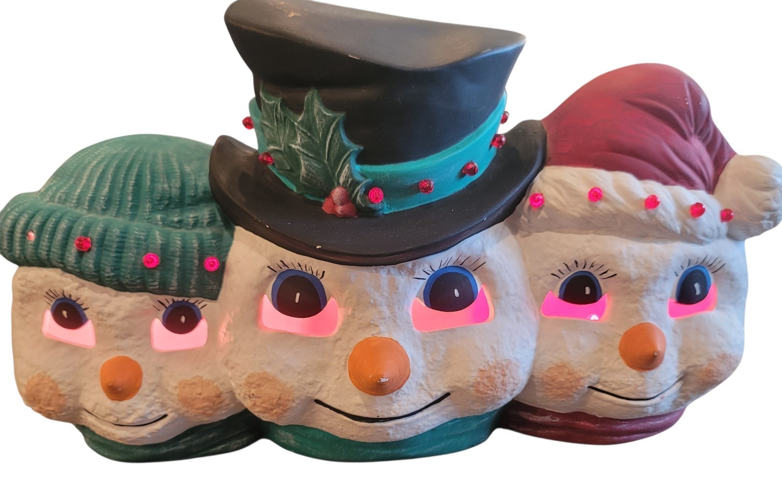 Rare Vintage Holland Mold Lighted Snowman family. COLOR changing lights 16\