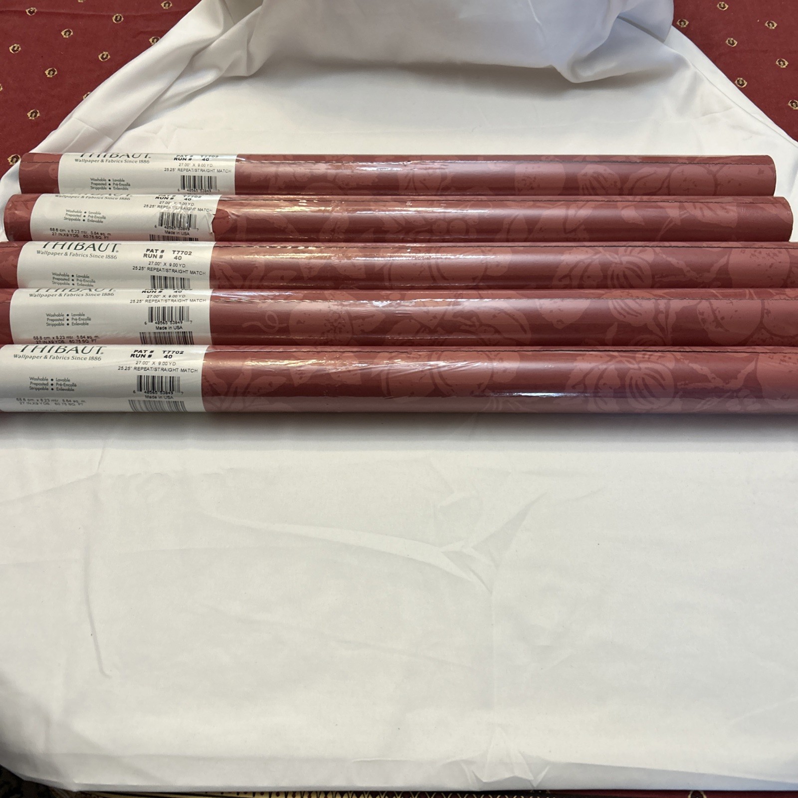 Thibaut Wallpaper Red Floral T-7702 Lot of (5) 60.75 SQ Ft Rolls NEW Sealed Thibaut Wallpaper Red Floral T-7702 Lot of (5) 60.75 SQ Ft Rolls NEW Sealed
