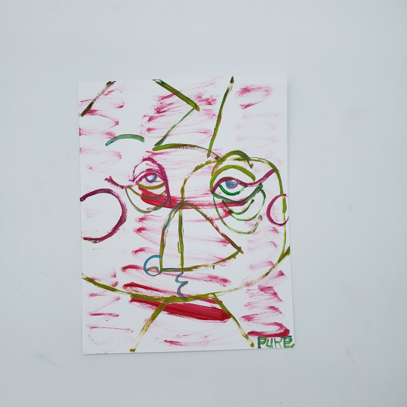Abstract Rusty cat original painting on paper by New York artist PUKE 