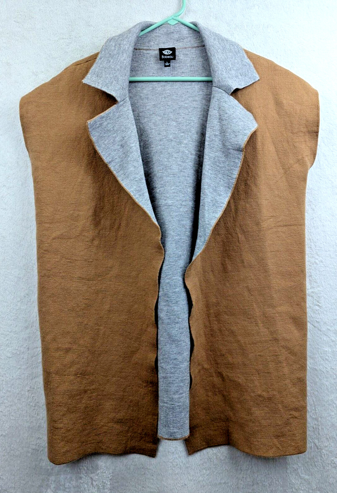 Bobeau sz L Open Front Cardigan Sweater brown gray sleeveless 0859