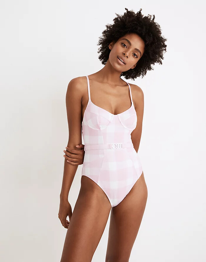 $188 Solid & Striped Pink The Spencer Gingham One Piece Swimsuit Large ejl0325