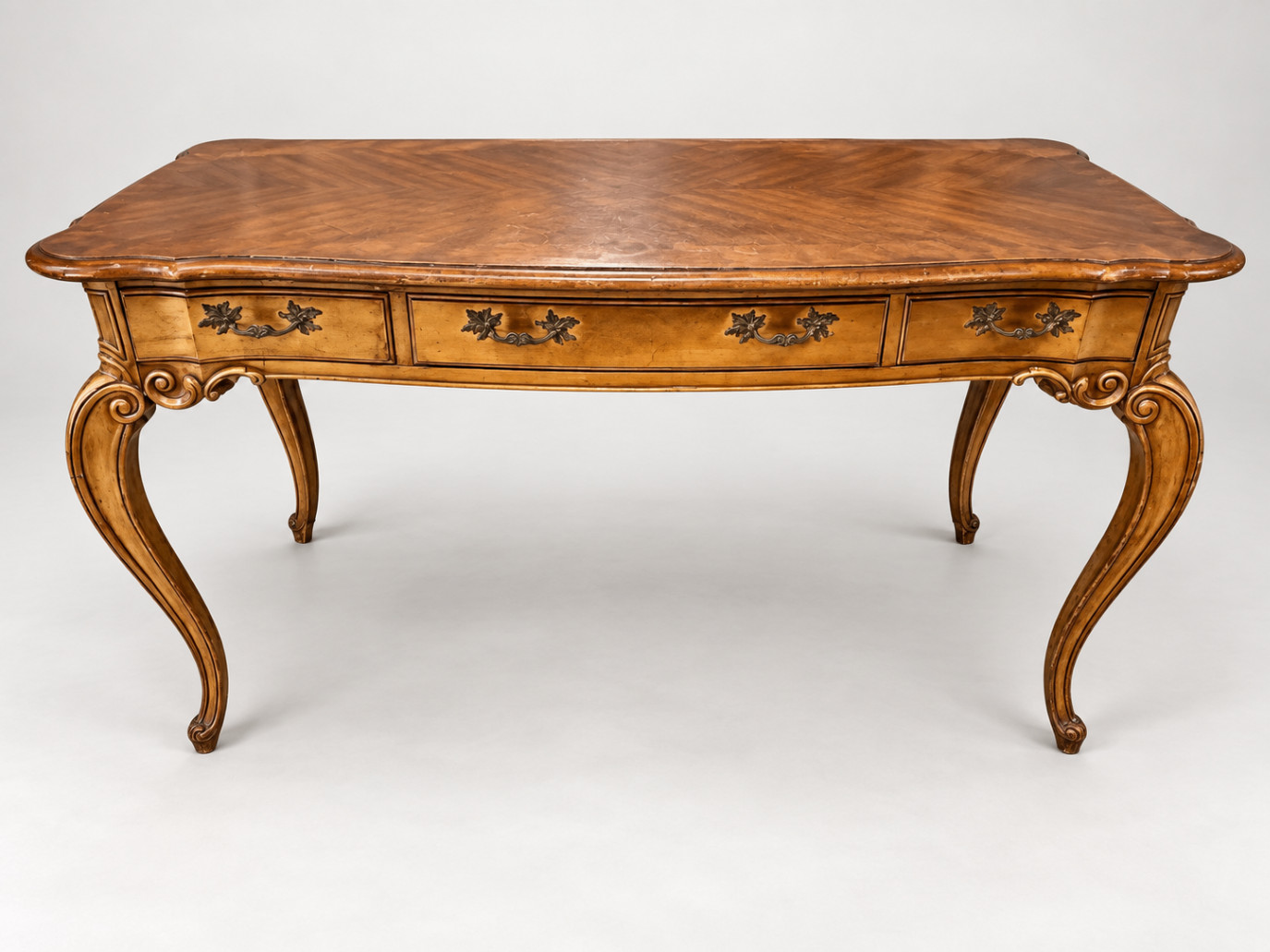 Elegant French Provincial Style Wood Desk Carved Cabriole Legs 3 Drawers Home