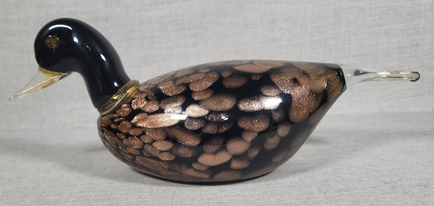 Vintage Murano Art Glass Mallard Duck Sculpture - Signed Marina Gabbiani