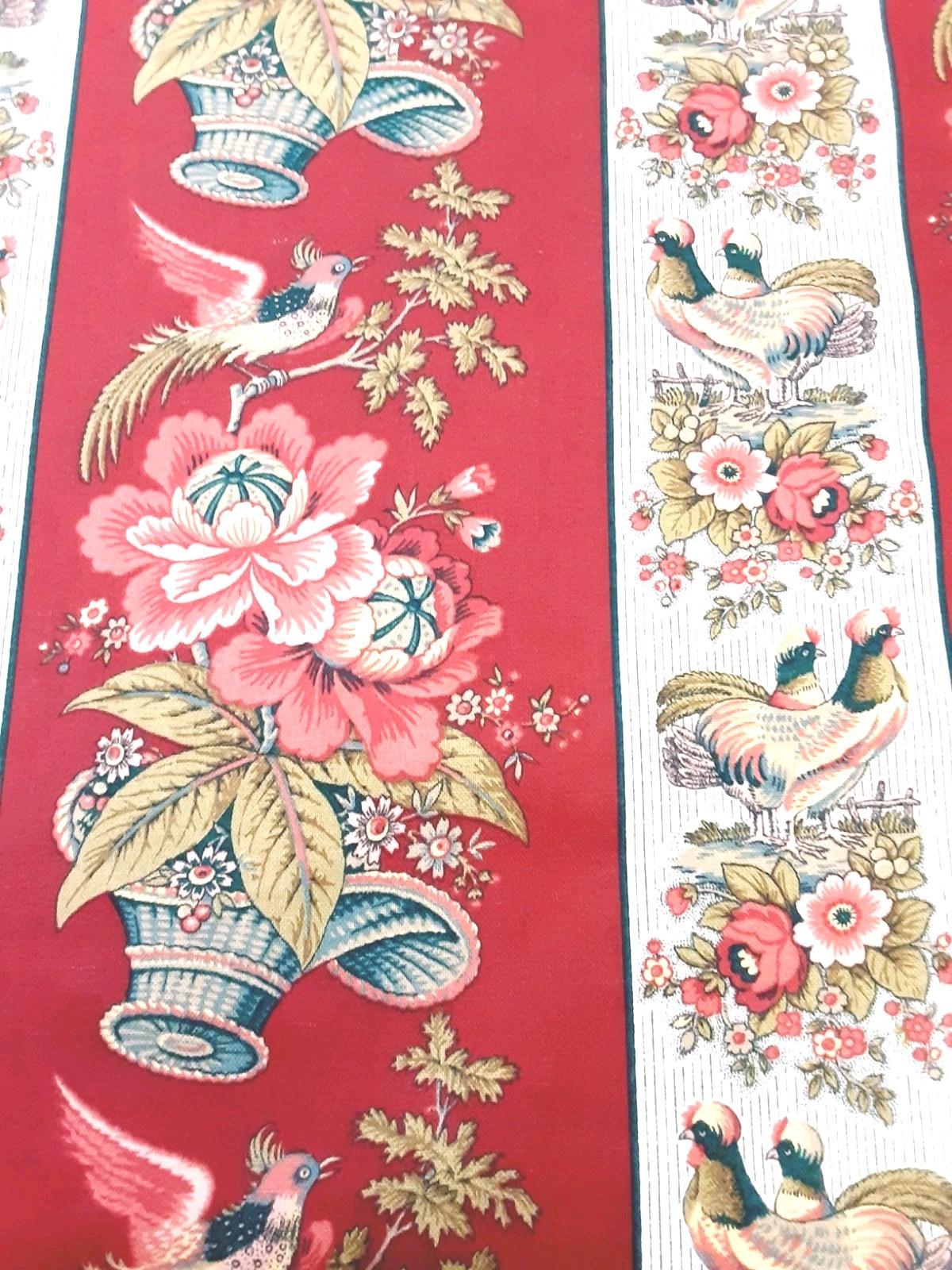 Waverly Fabric Rochelle French Country Rooster Multicolor Floral 60X 55 Cotton Waverly Fabric Rochelle French Country Rooster Multicolor Floral 60X 55 Cotton