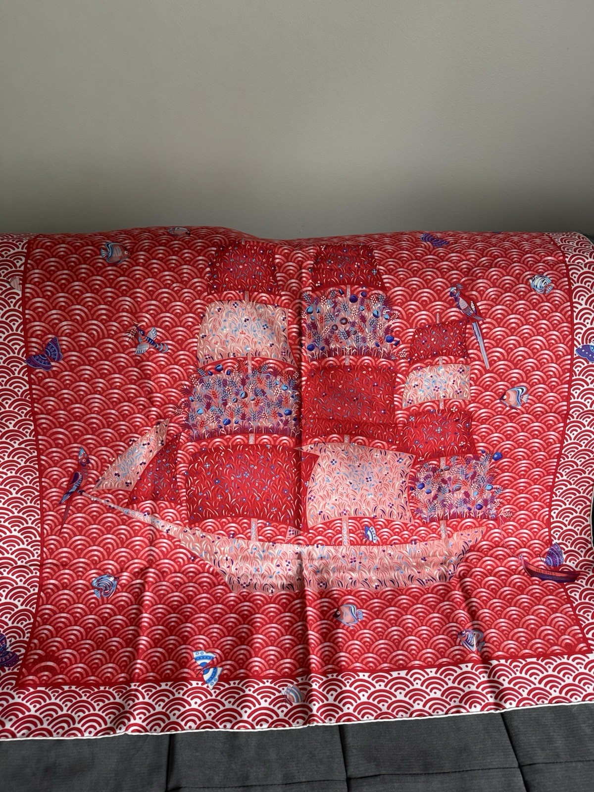 Hermes Scarf BATEAU FLEURI 90cm Silk Care Foulard LJUBOMIR MILINKOV