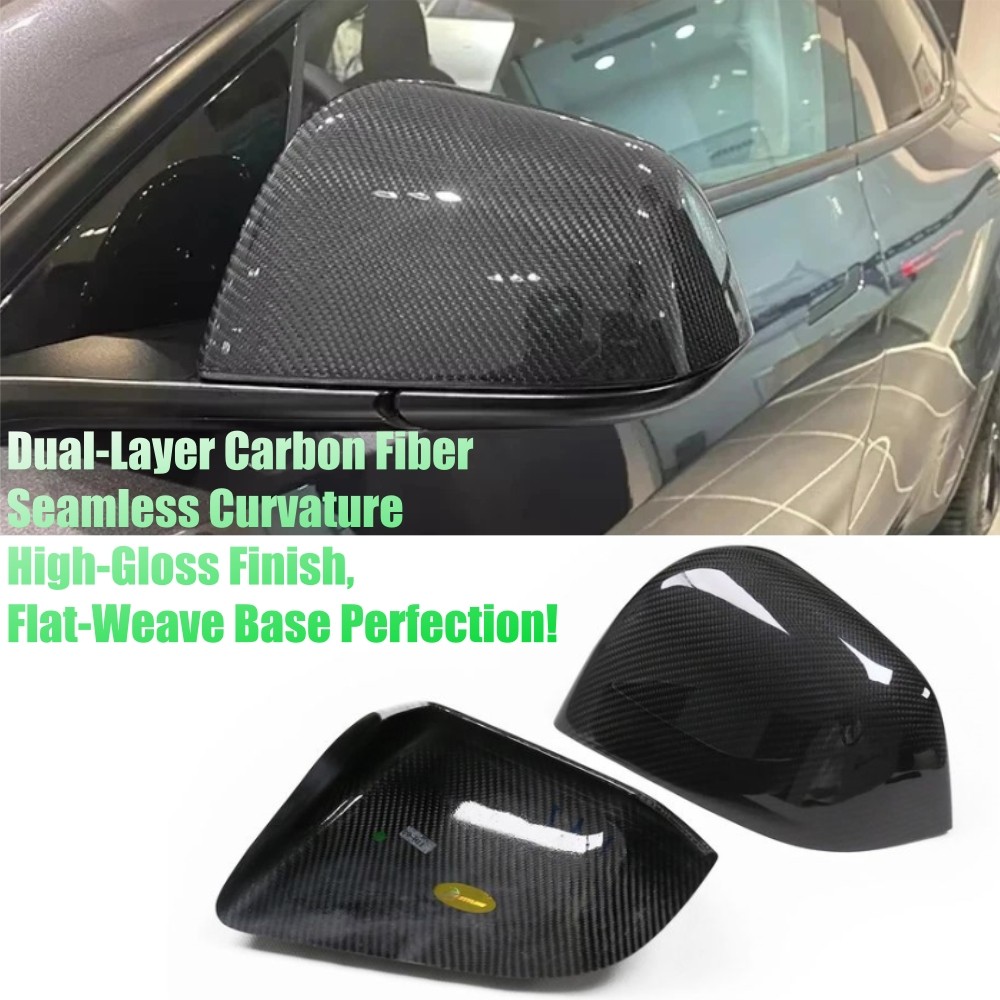 Real Dry Carbon Fiber Side Mirror Covers For Tesla Model Y 2020-2024 Gloss Black