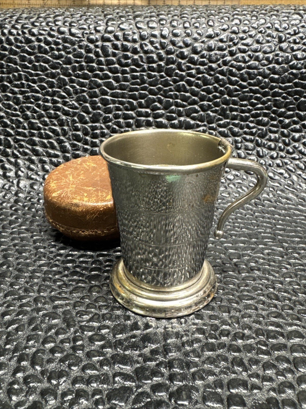 Antique Wm. Rogers Silver Plate Collapsible Shot Glass w/ Leather Case c.1910s