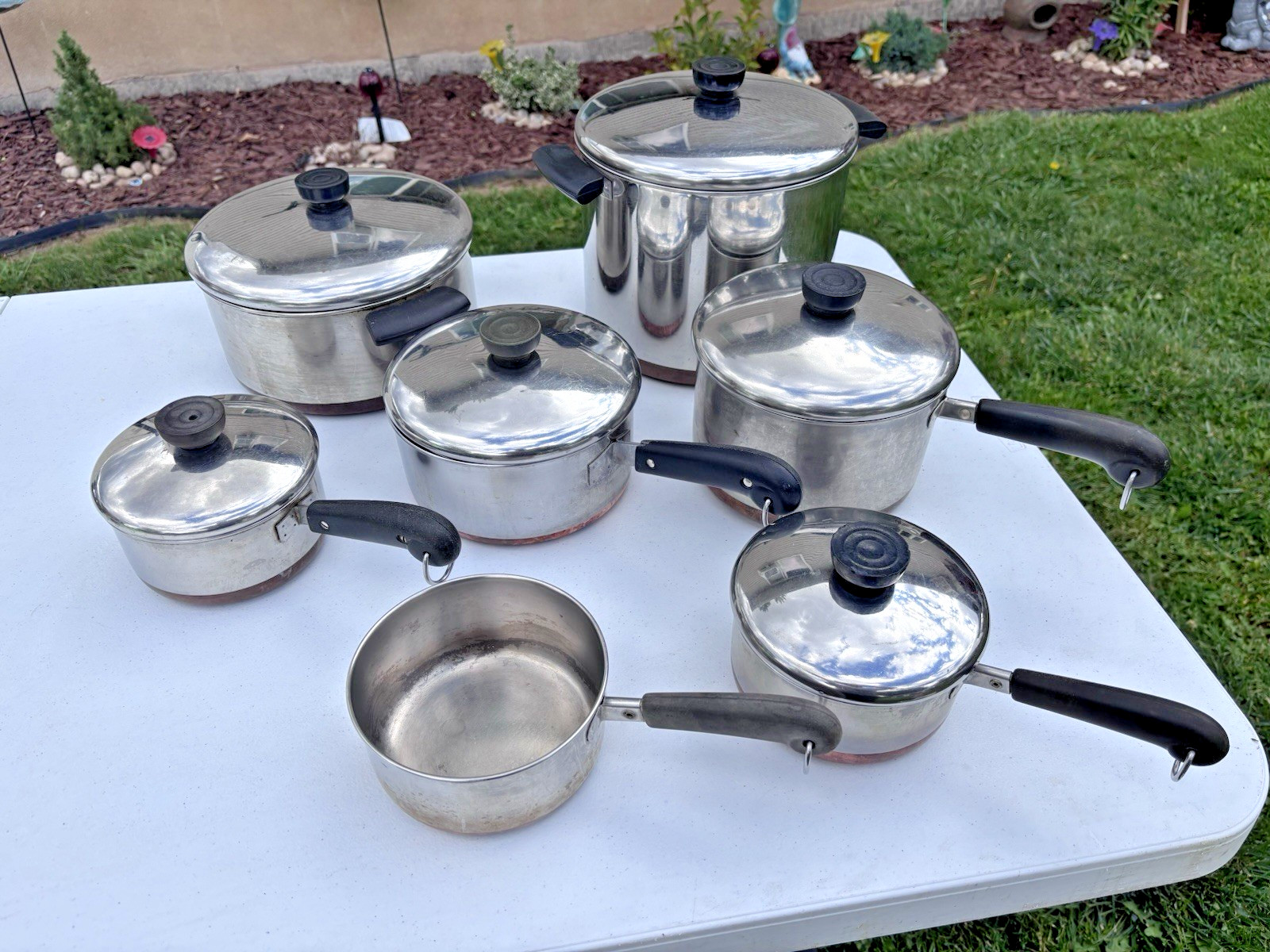 LOT OF 13 PIECES VTG 1801 Revere Ware assorted Pot Pan Set Copper Bottom