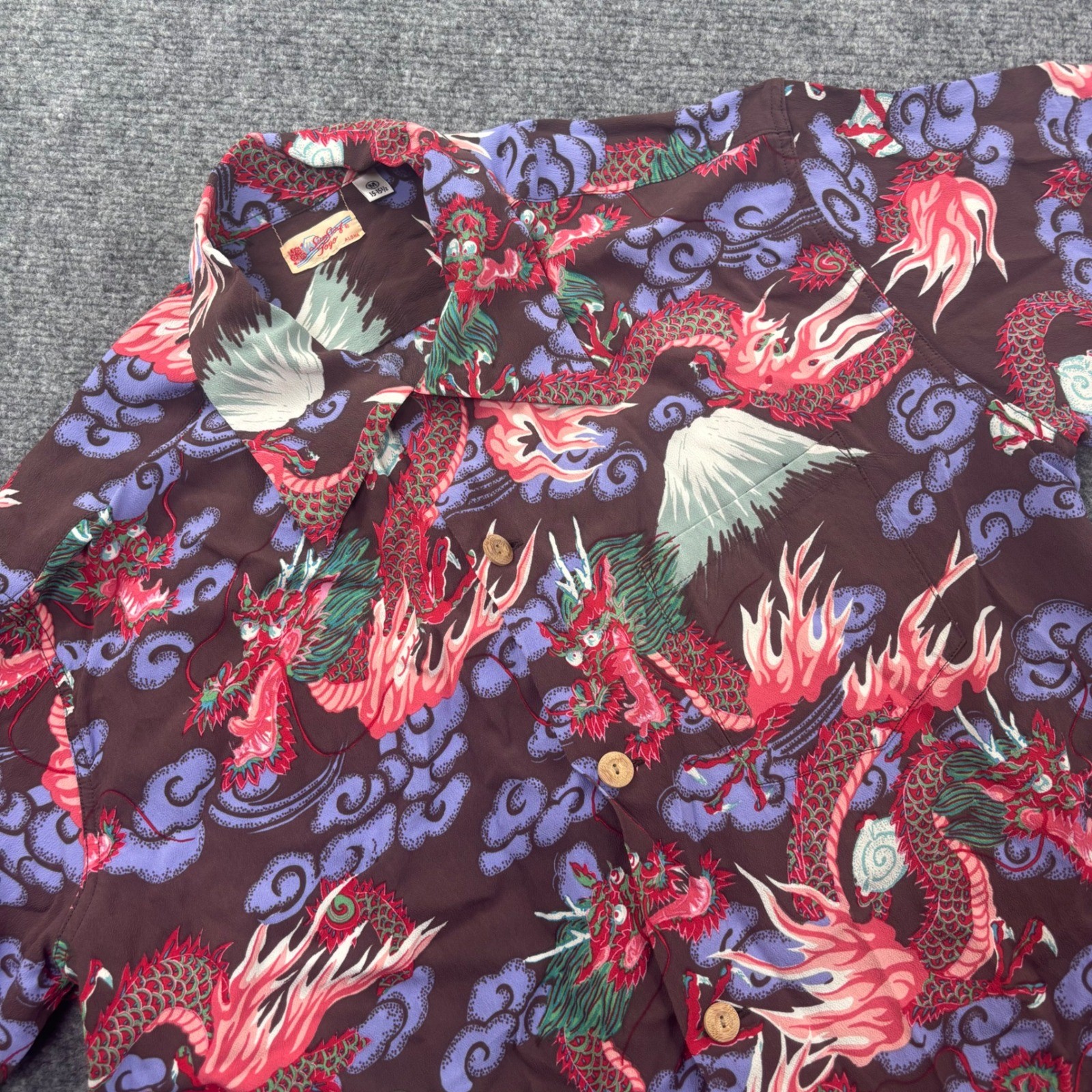 Sun Surf Button Down M Brown Dragon Mount Fuji Rayon Aloha Shirt SS39227 Men\'s