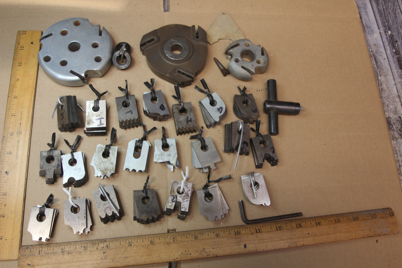 Vintage Woodworking Shaper Cutter Heads w Profile Knives Molding Cutter Set Vintage Woodworking Shaper Cutter Heads w Profile Knives Molding Cutter Set