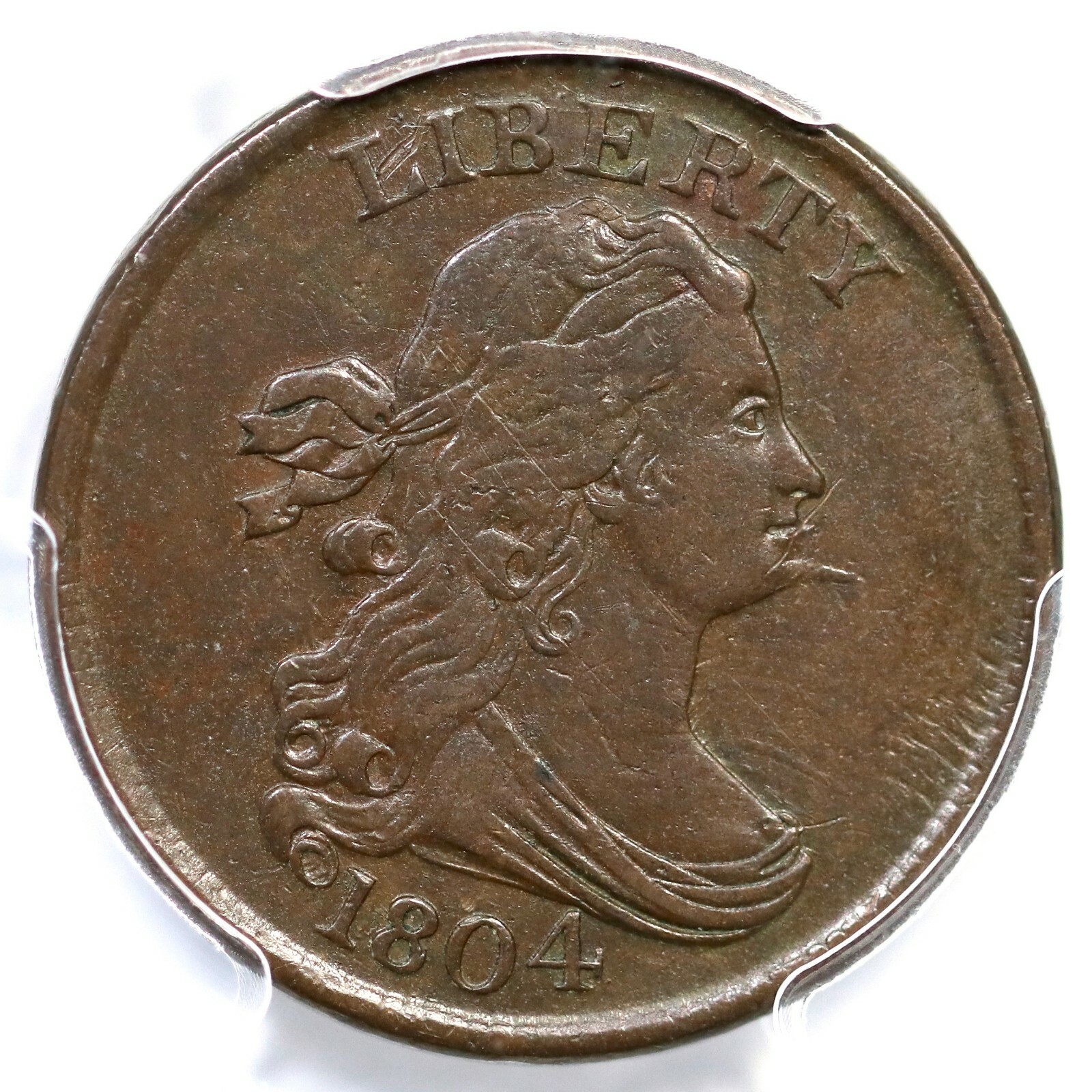 1804 C-6 R-2 PCGS XF 45 Spiked Chin Draped Bust Half Cent Coin 1/2c
