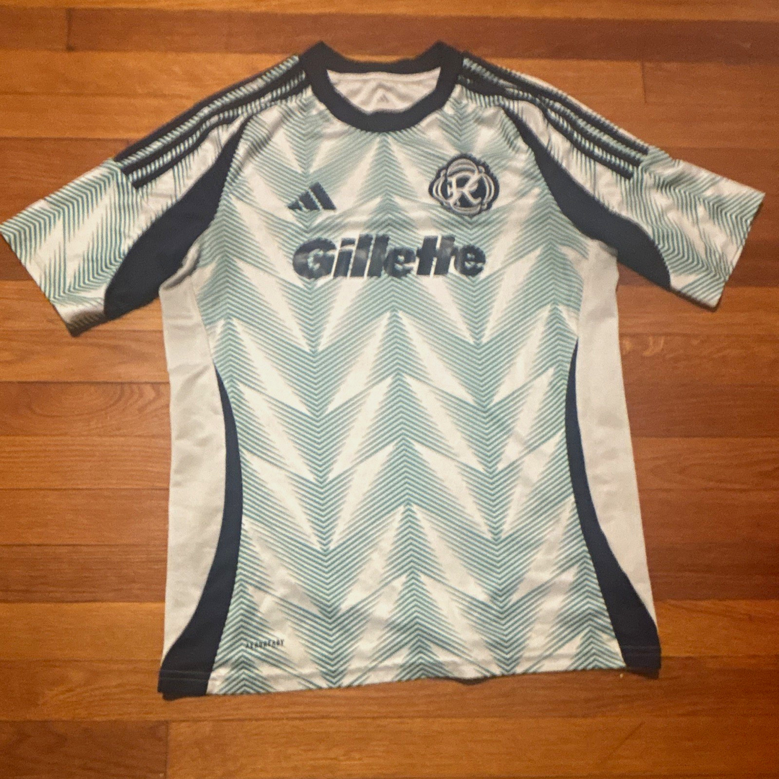adidas Real Madrid Gillette White/Blue Soccer Jersey Shirt adidas Real Madrid Gillette White/Blue Soccer Jersey Shirt