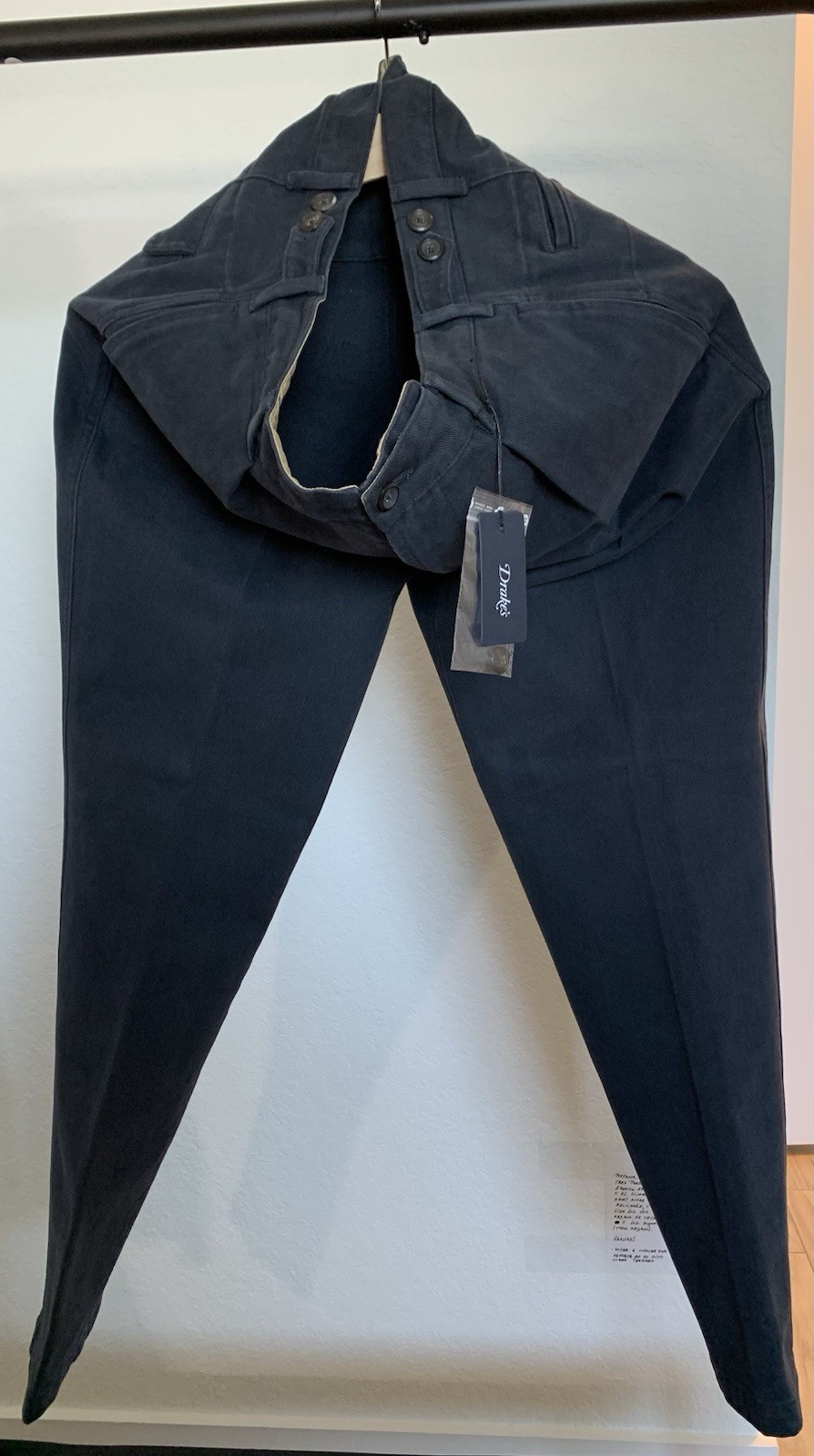 Drake’s Navy Heavy Cotton Twill Games Trousers. Made In Italy