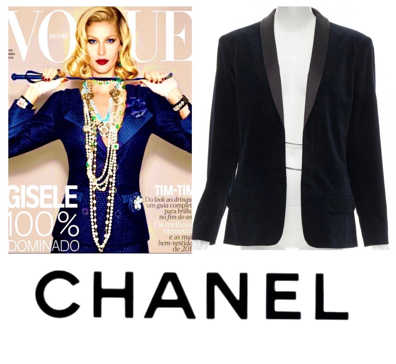 5K Chanel 2018 Blue Black Velvet Chain Dress Jacket 34 36 2 4 Coat Tux Logo S