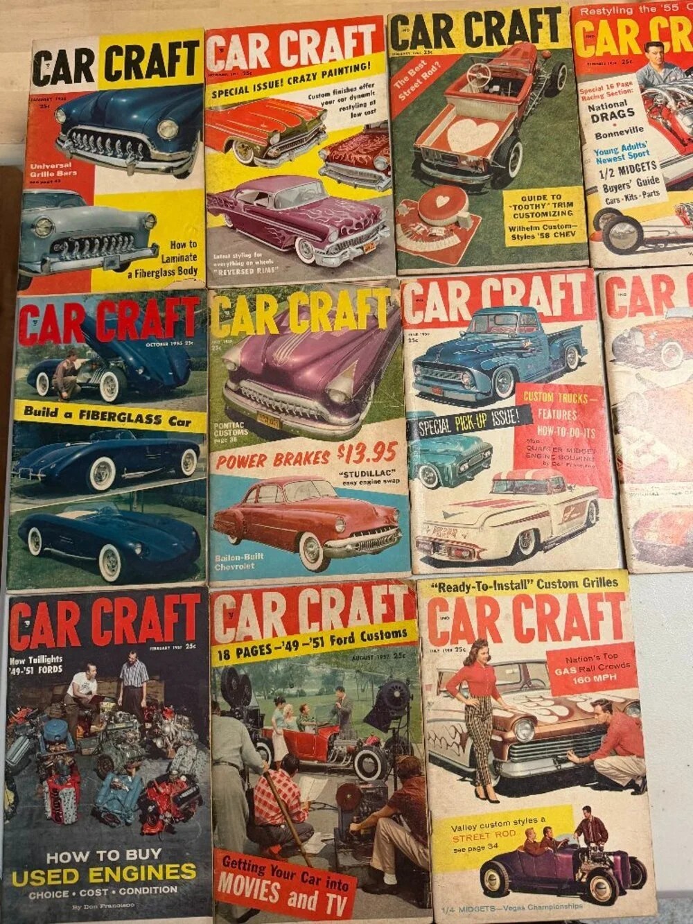 Lot of 11 Vintage 1950s Car Craft Hot Rod Automotive Magazine Bundle